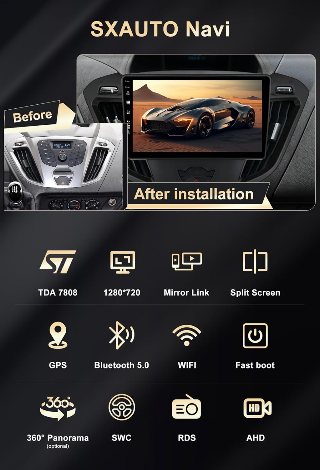 SXAUTO Autoradio Android 14 per Ford Transit Custom 9 Pollici - immagine 2