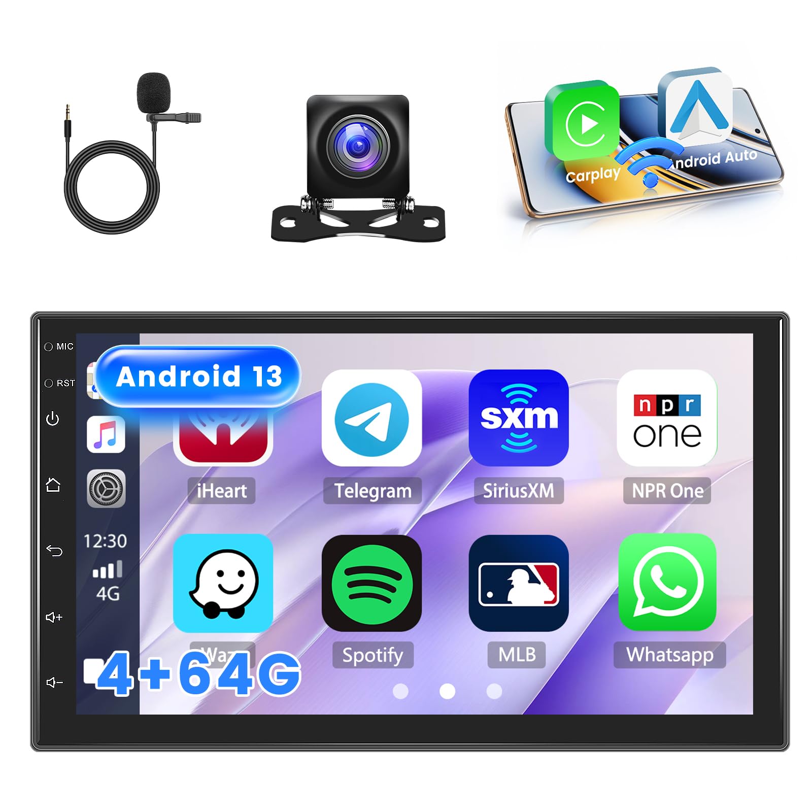Hikity 4+64GB Android Autoradio Double Din 7" Touch Screen