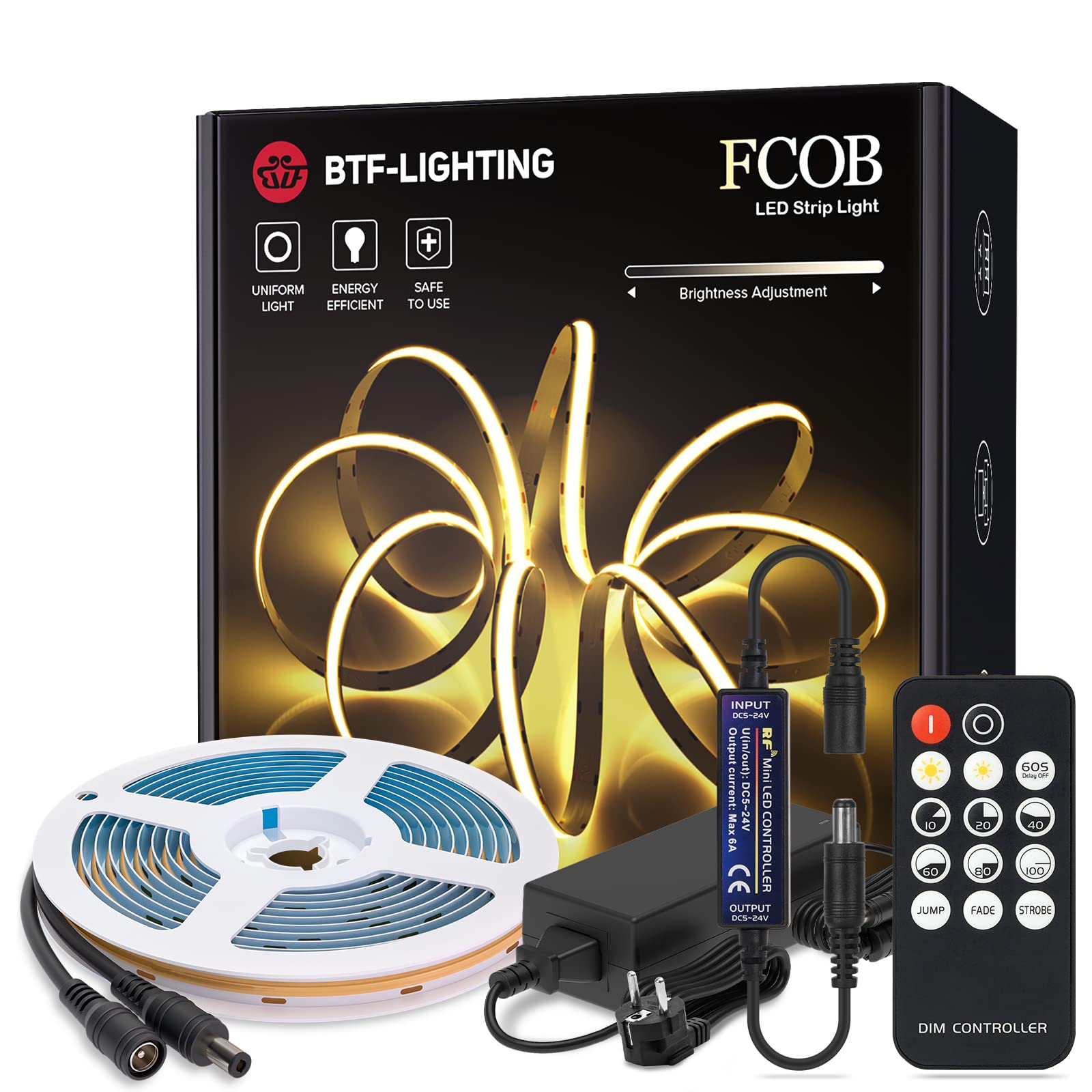 Btf-lighting FCOB COB Kit Luci LED Flessibili 5m