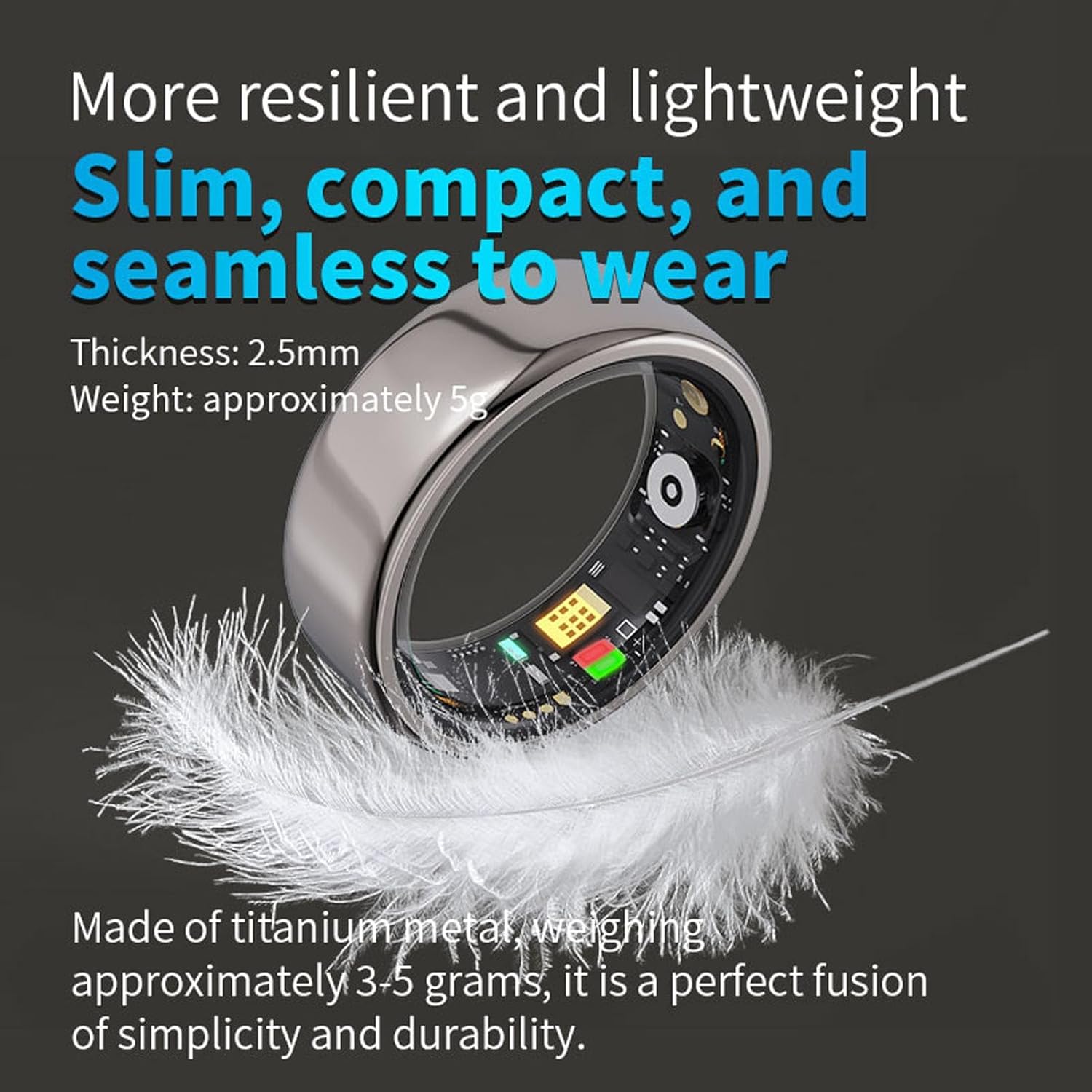 Vikye Smart Ring Health Tracker, Nero - immagine 5