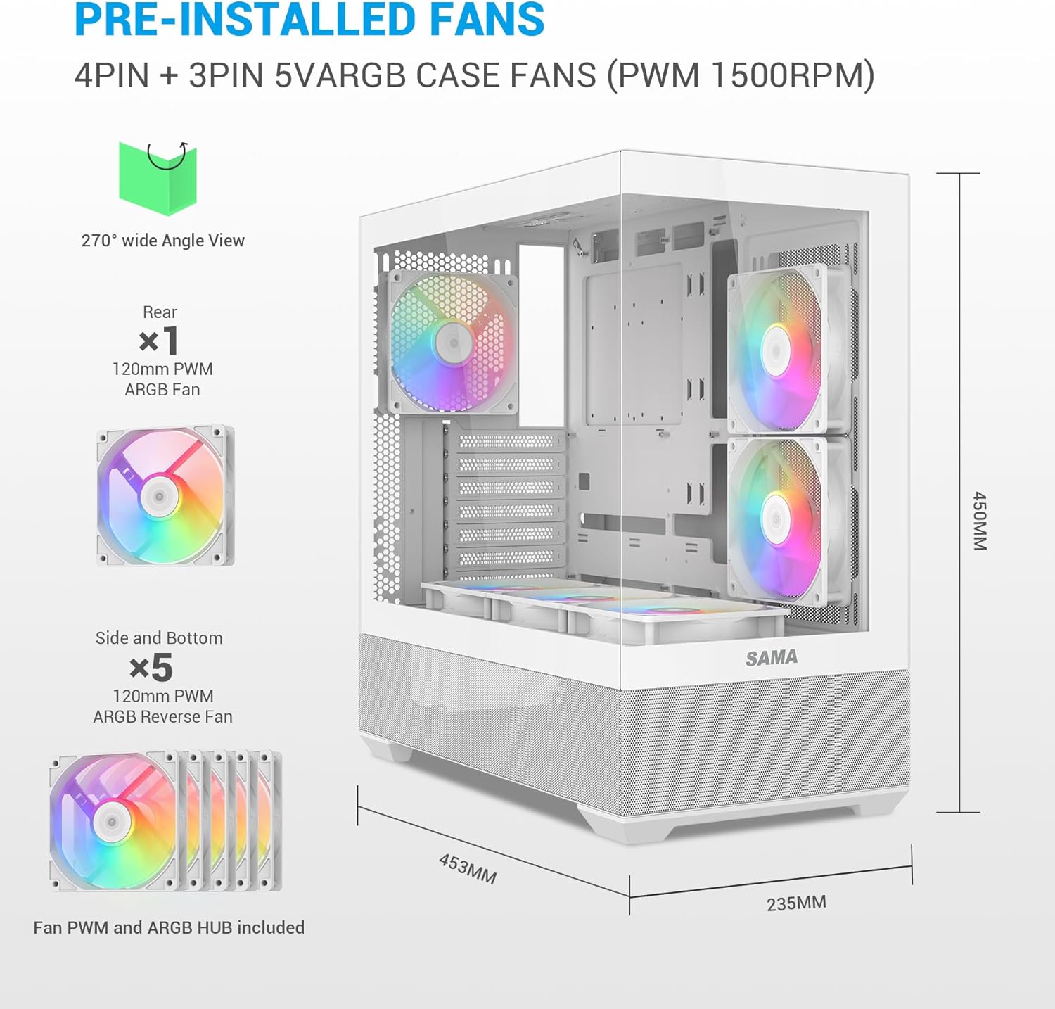 Sama V40 Mid Tower ATX Case Bianco - immagine 2