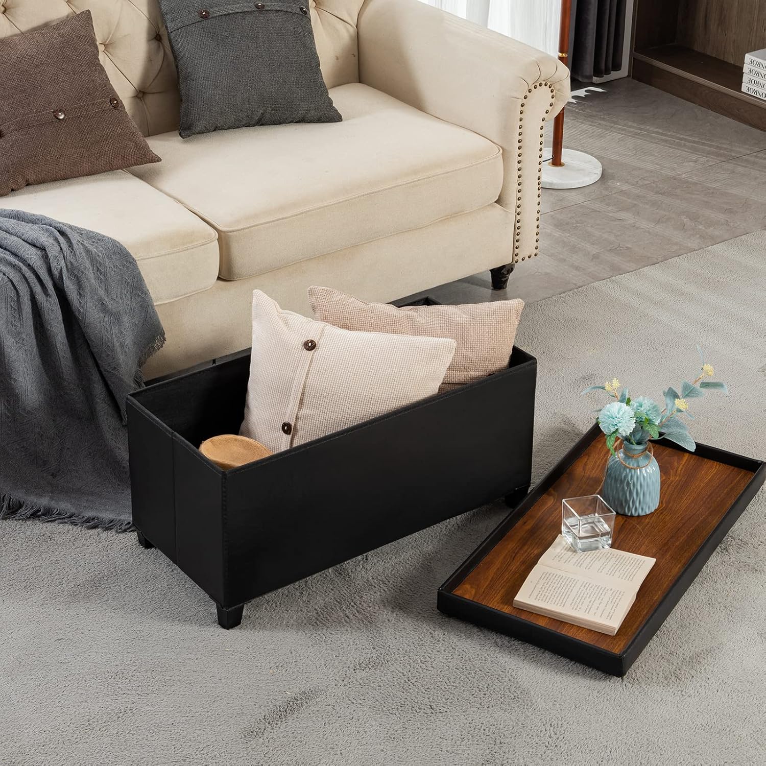 Brian & Dany Pouf Contenitore con 4 Gambe, Nero - immagine 2