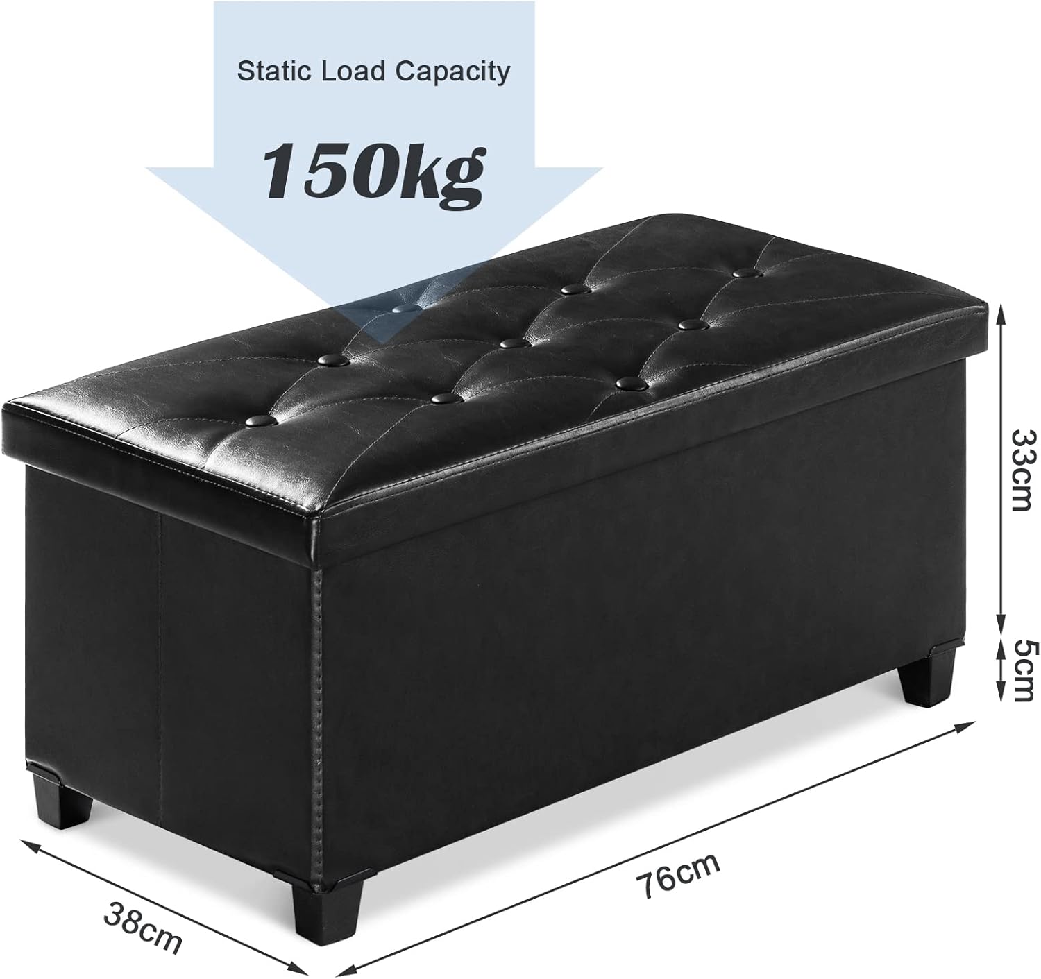 Brian & Dany Pouf Contenitore con 4 Gambe, Nero - immagine 3