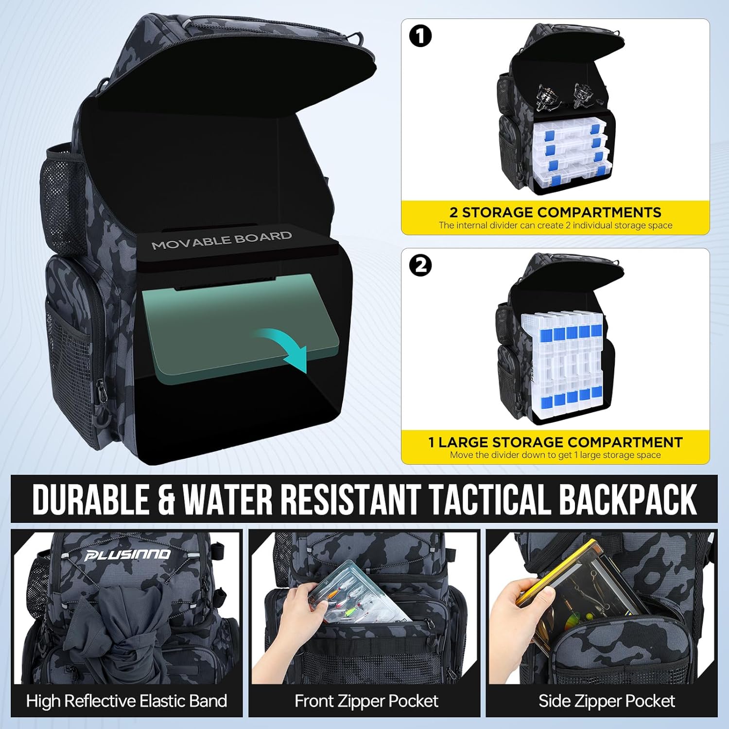 PLUSINNO Zaino da Pesca Impermeabile 45L - immagine 6