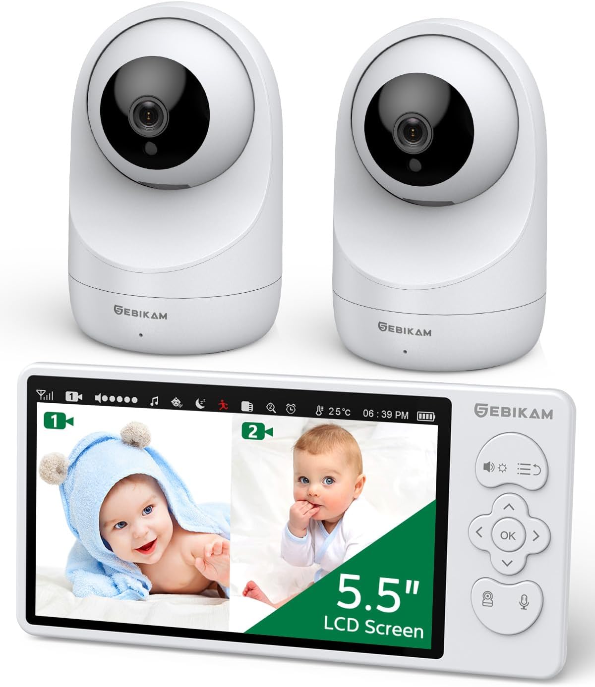 Sebikam Babyphone con 2 Telecamere, Monitor HD IPS 5,5"