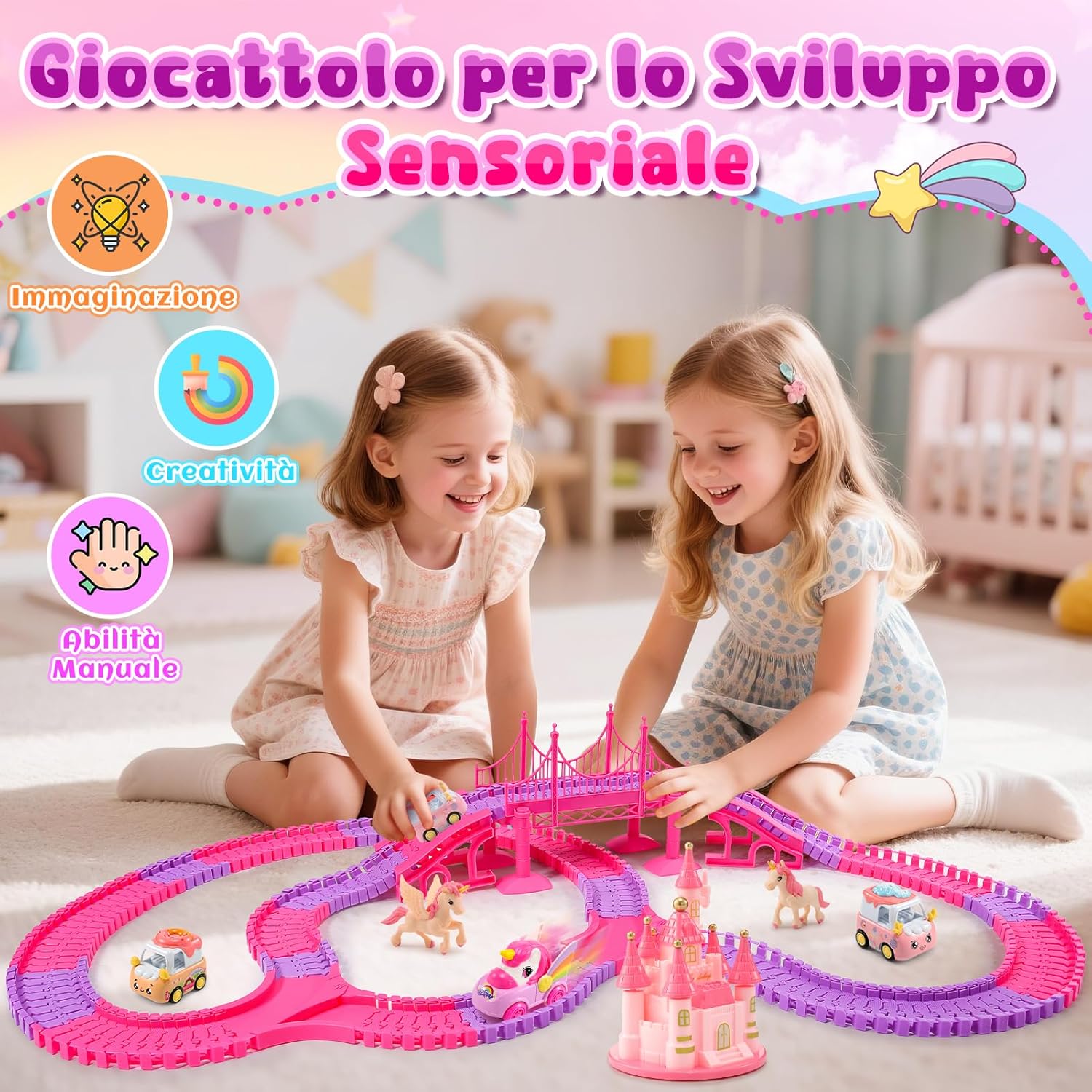 Pista Macchinine Unicorno - Regalo Bambina 3-8 Anni - immagine 2