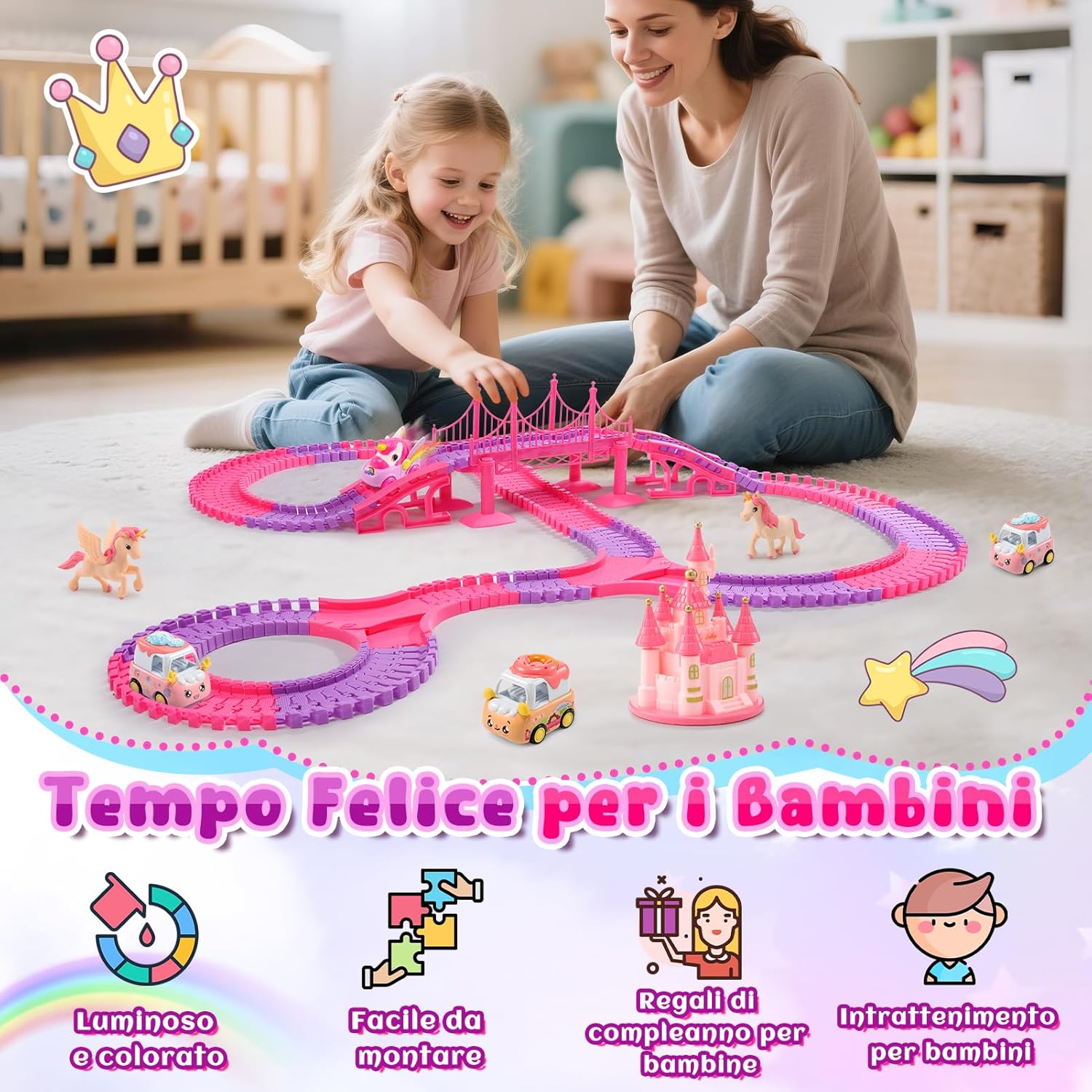 Pista Macchinine Unicorno - Regalo Bambina 3-8 Anni - immagine 3