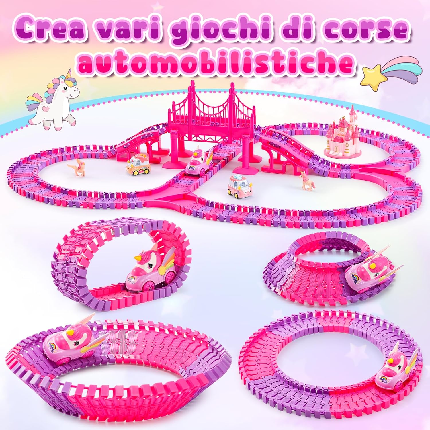 Pista Macchinine Unicorno - Regalo Bambina 3-8 Anni - immagine 4