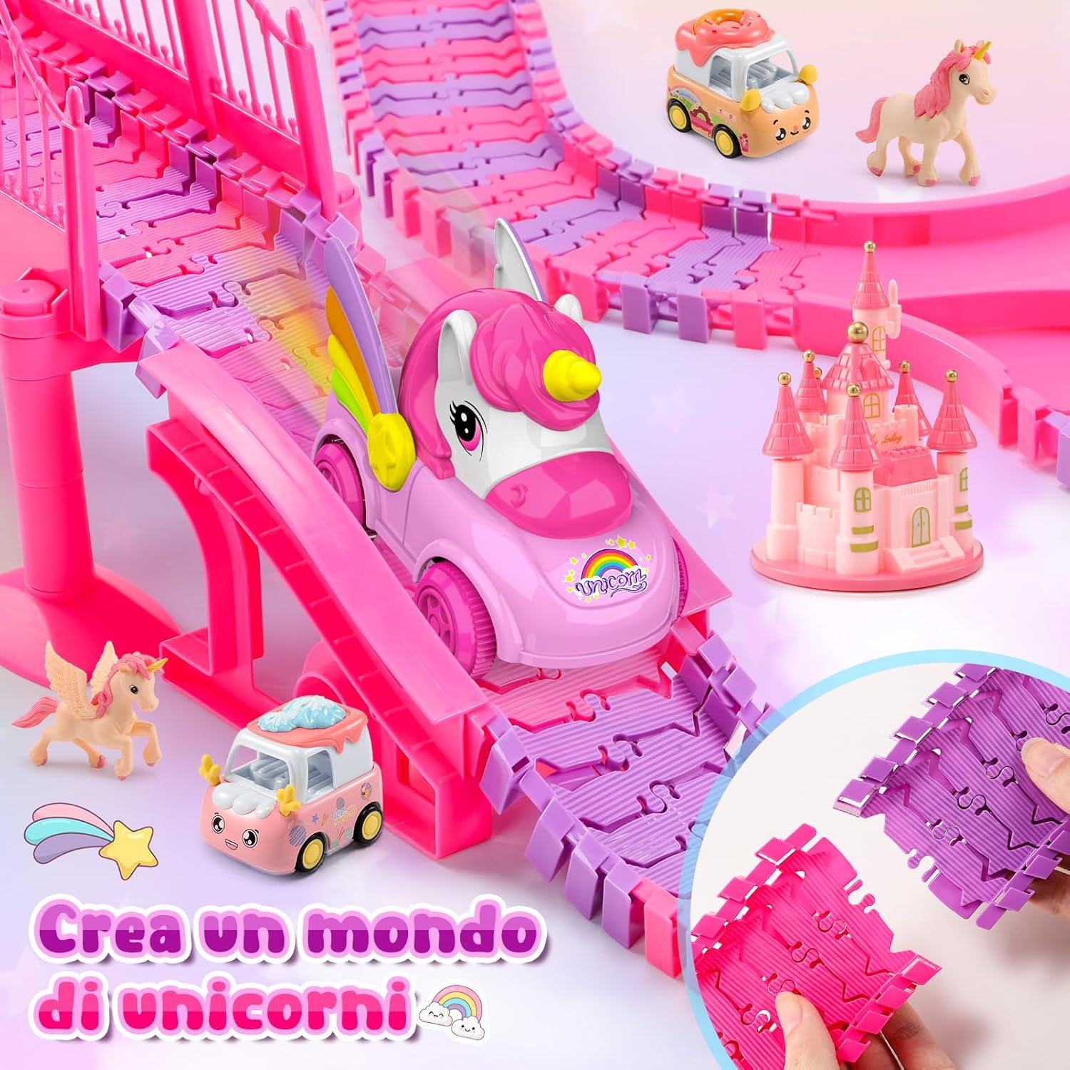 Pista Macchinine Unicorno - Regalo Bambina 3-8 Anni - immagine 5