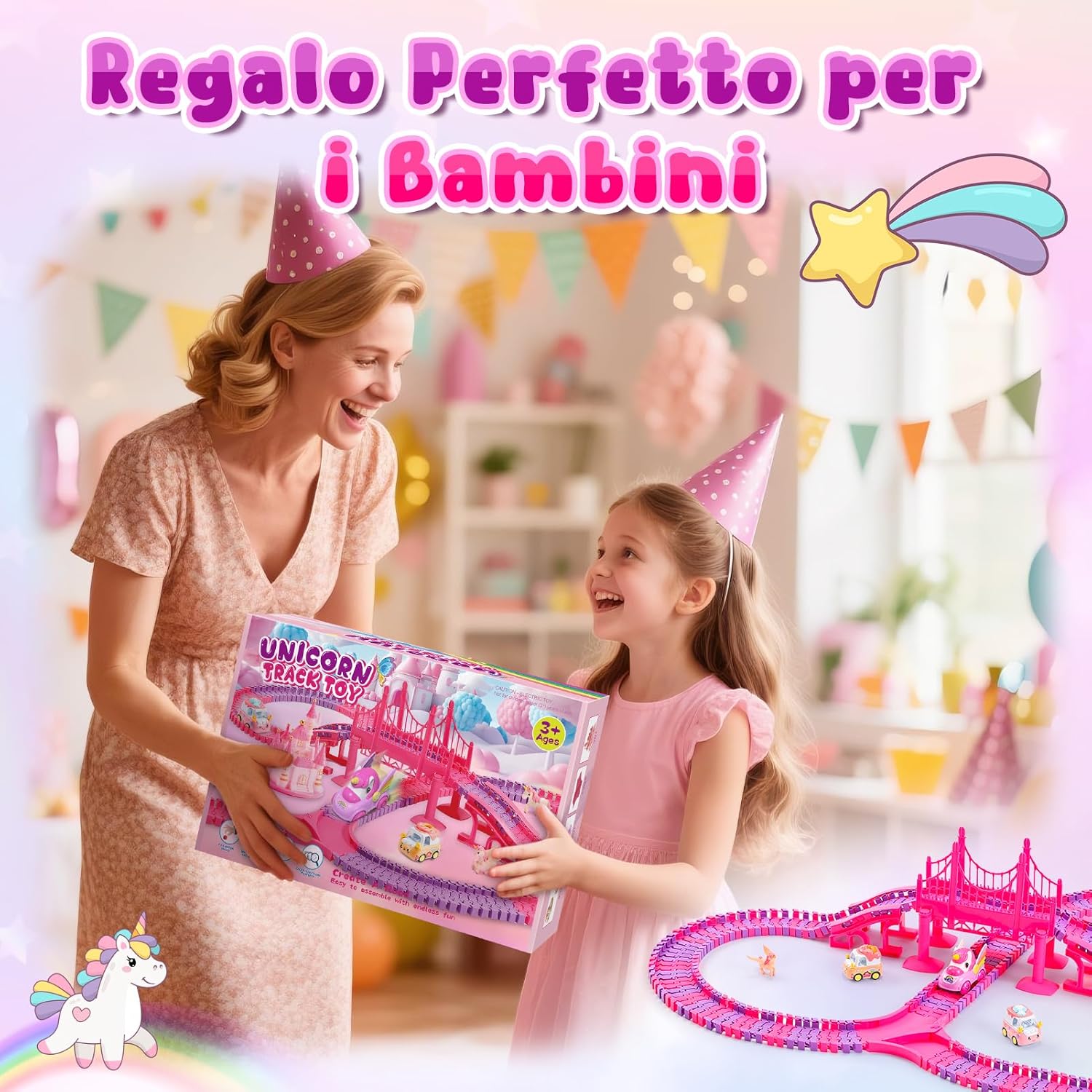 Pista Macchinine Unicorno - Regalo Bambina 3-8 Anni - immagine 7