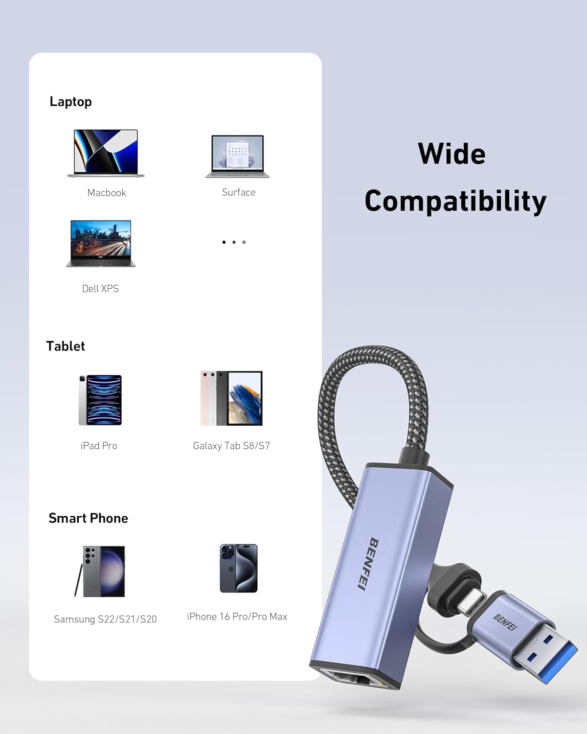 Benfei Adattatore USB 3.0 a Ethernet Gigabit - immagine 7