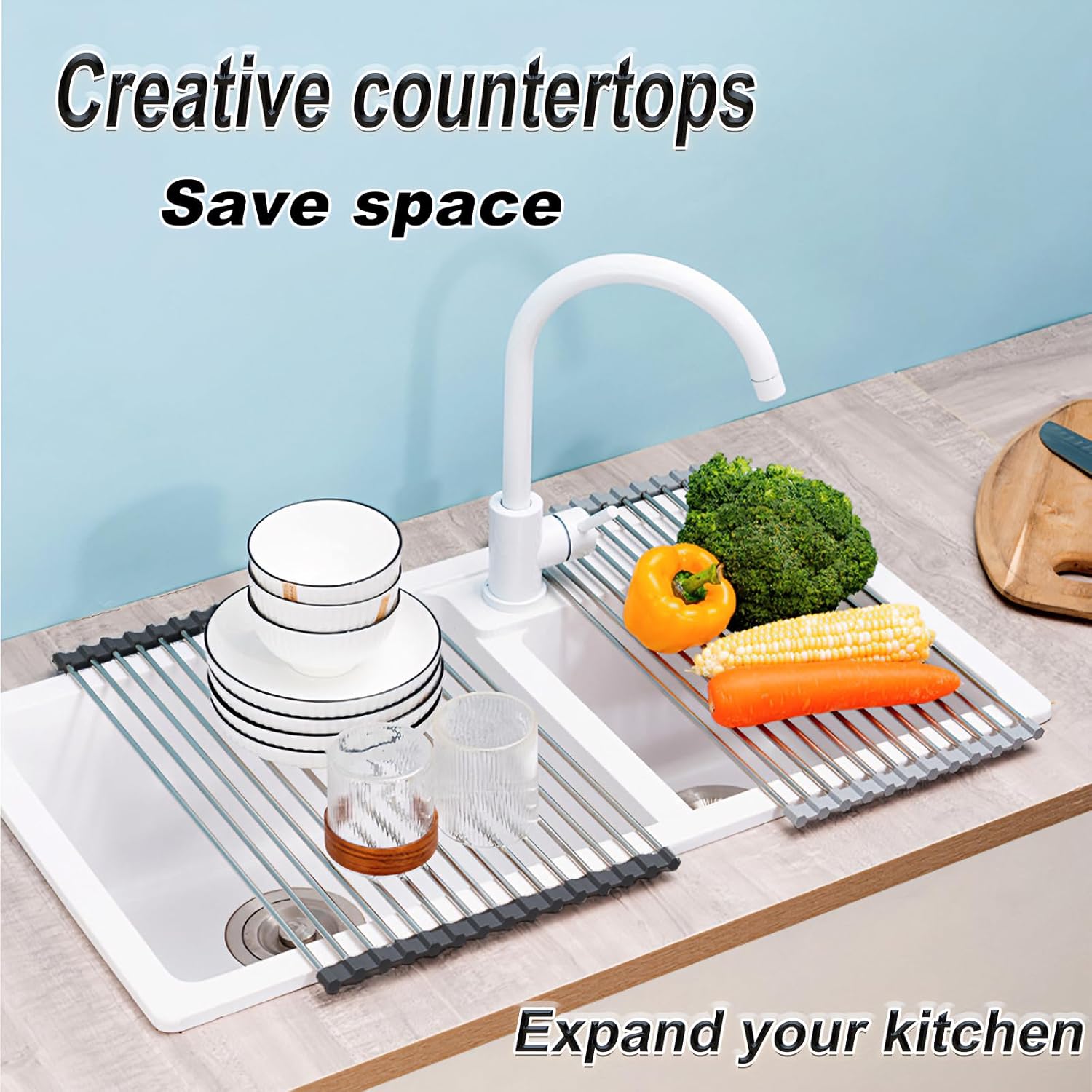 Scolapiatti Pieghevole in Acciaio Inox Sopra Lavello - immagine 2