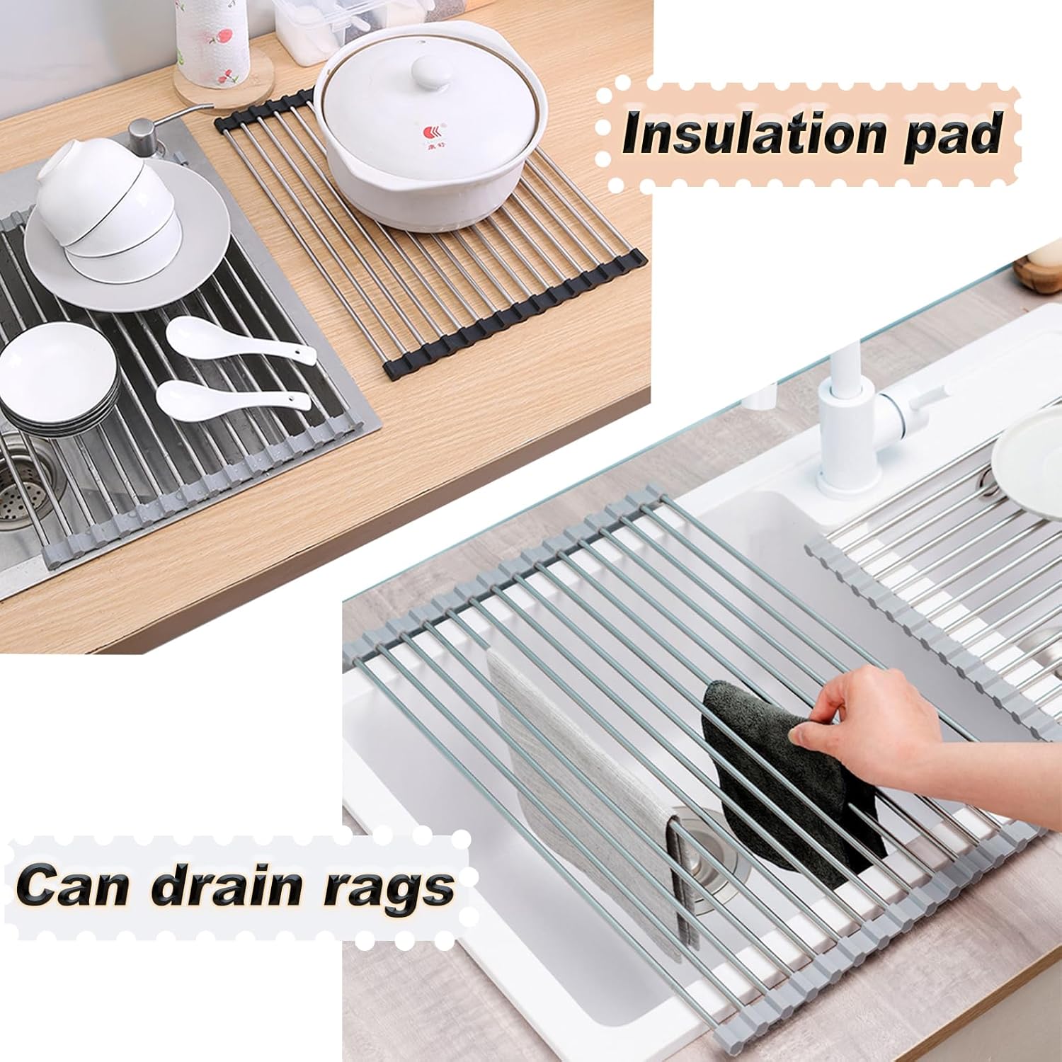 Scolapiatti Pieghevole in Acciaio Inox Sopra Lavello - immagine 4