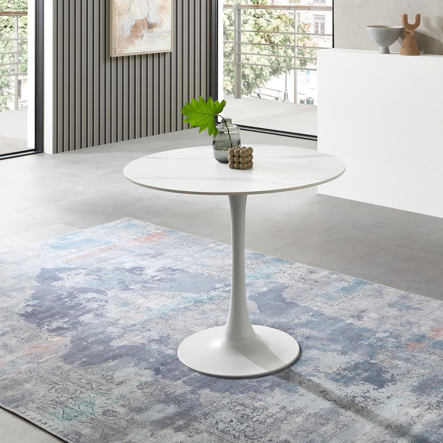 Stella Trading Josh - Tavolo Rotondo Effetto Marmo, Bianco - immagine 2
