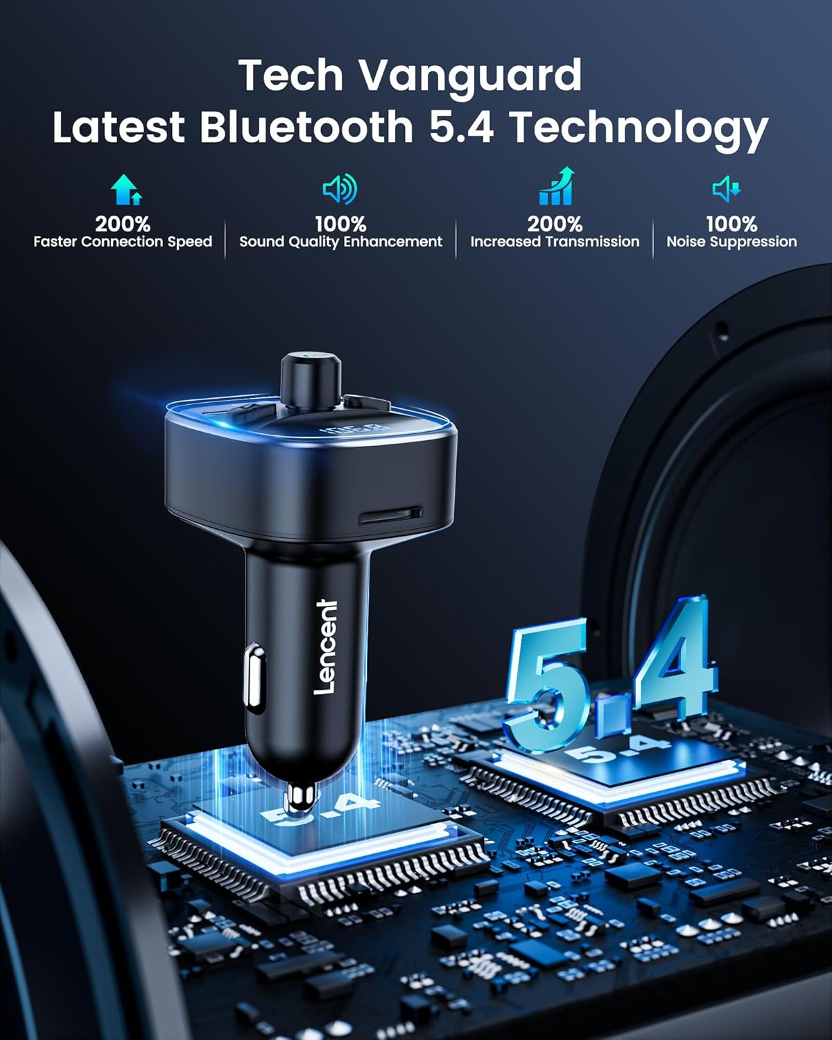 Lencent Trasmettitore FM Bluetooth 5.4 48W per Auto - immagine 2