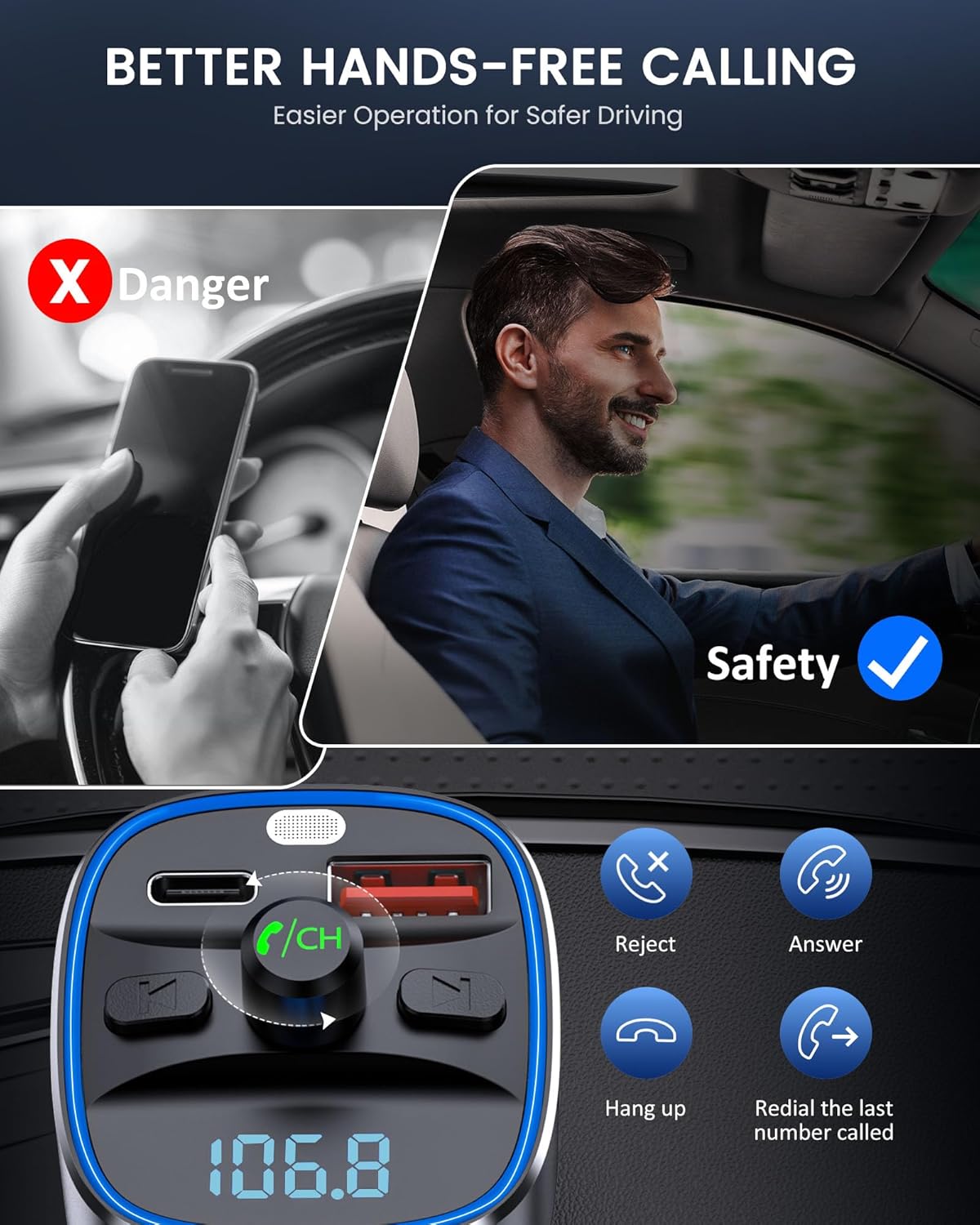 Lencent Trasmettitore FM Bluetooth 5.4 48W per Auto - immagine 6