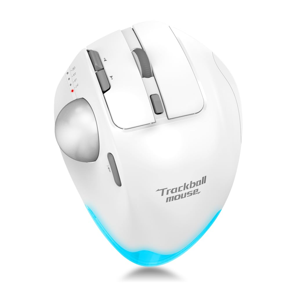 Zelotes Mouse Trackball Bluetooth Wireless 4800DPI, Bianco
