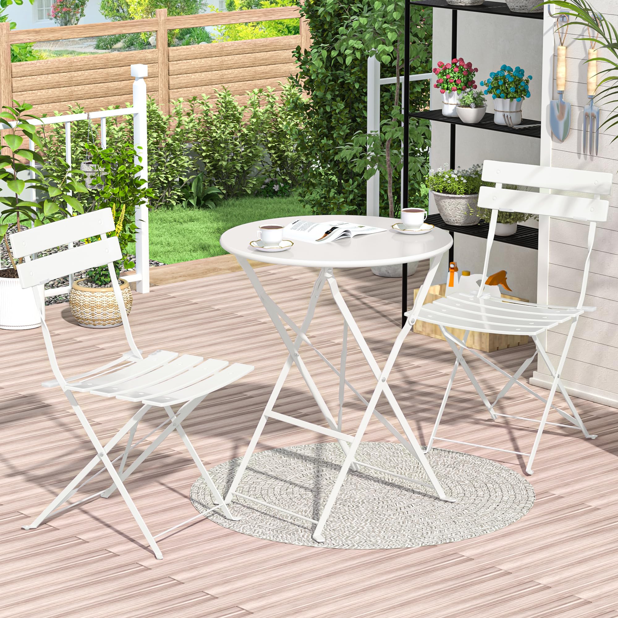 Set Mobili da Giardino 3 Pezzi Pieghevole, Bianco