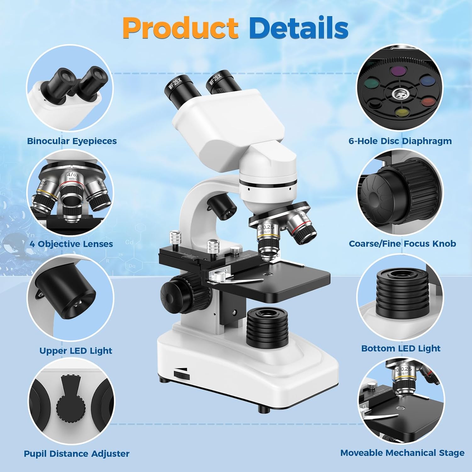 Microscopio Binoculare Composto Professionale 40X-1000X - immagine 8