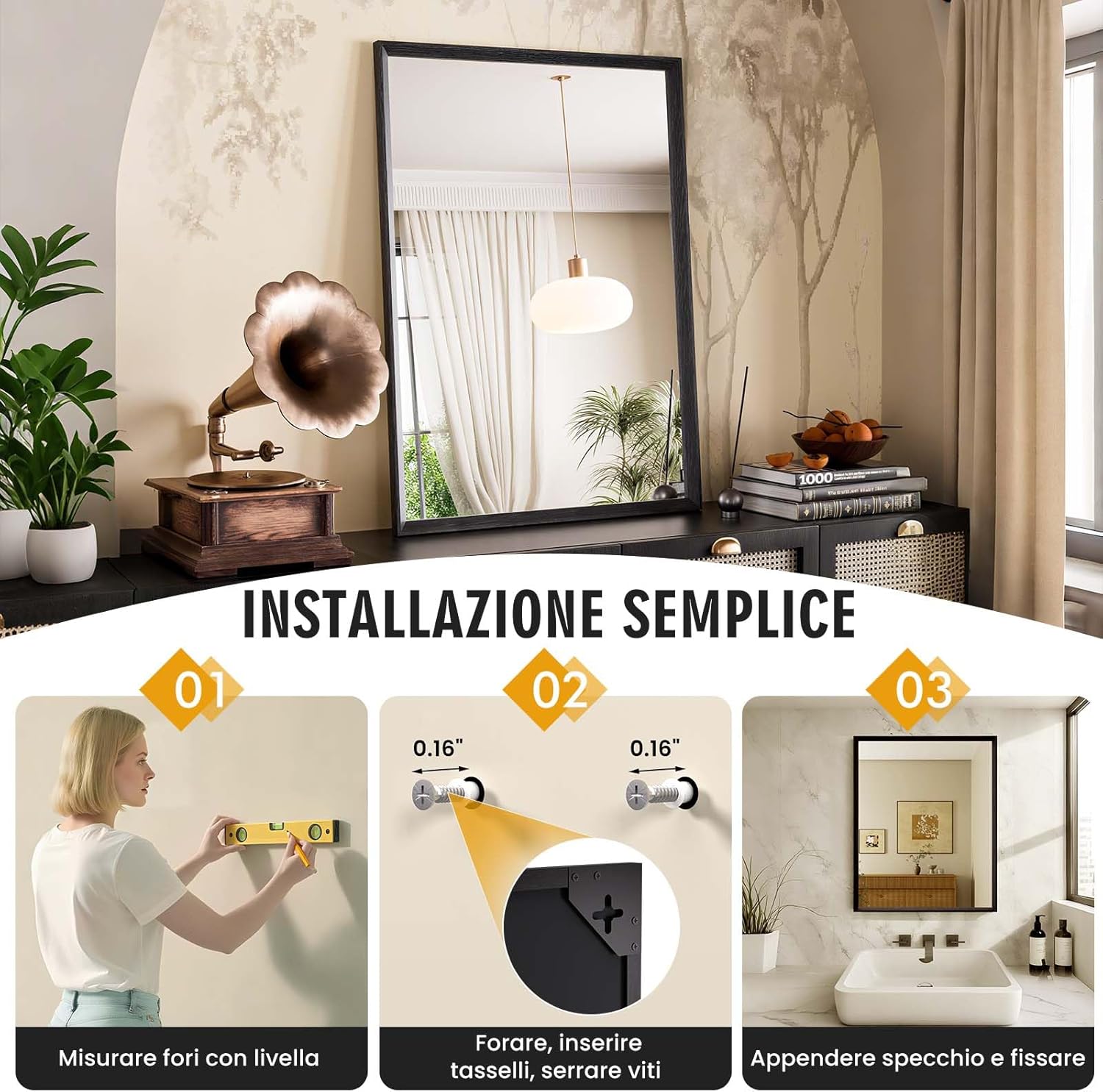 Weer Specchio da Bagno Nero 50x70cm - immagine 7