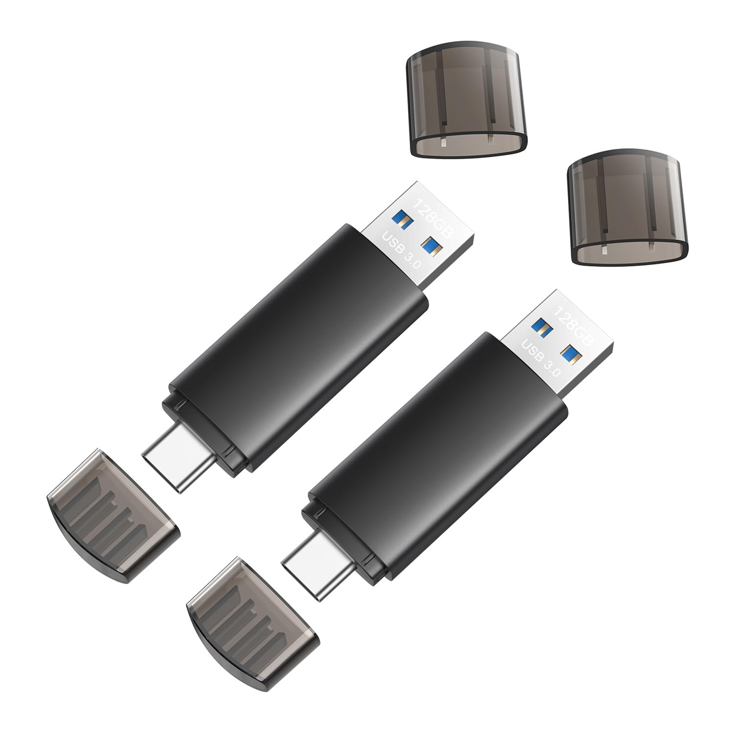 Joiot Chiavetta USB 3.0 128GB 2 Pezzi, USB-C 2 in 1, Nero
