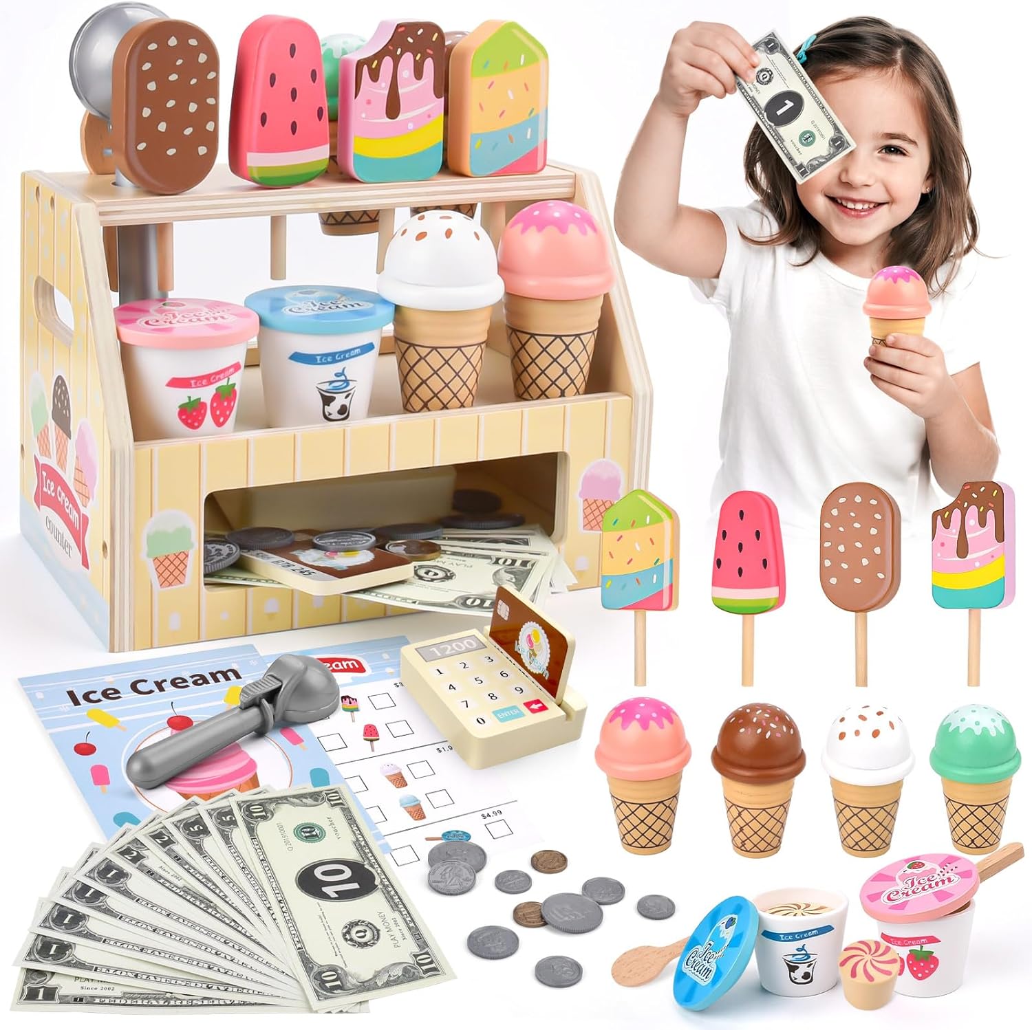 Gelateria in Legno 46 PCS con Banconote e Monete - immagine 1