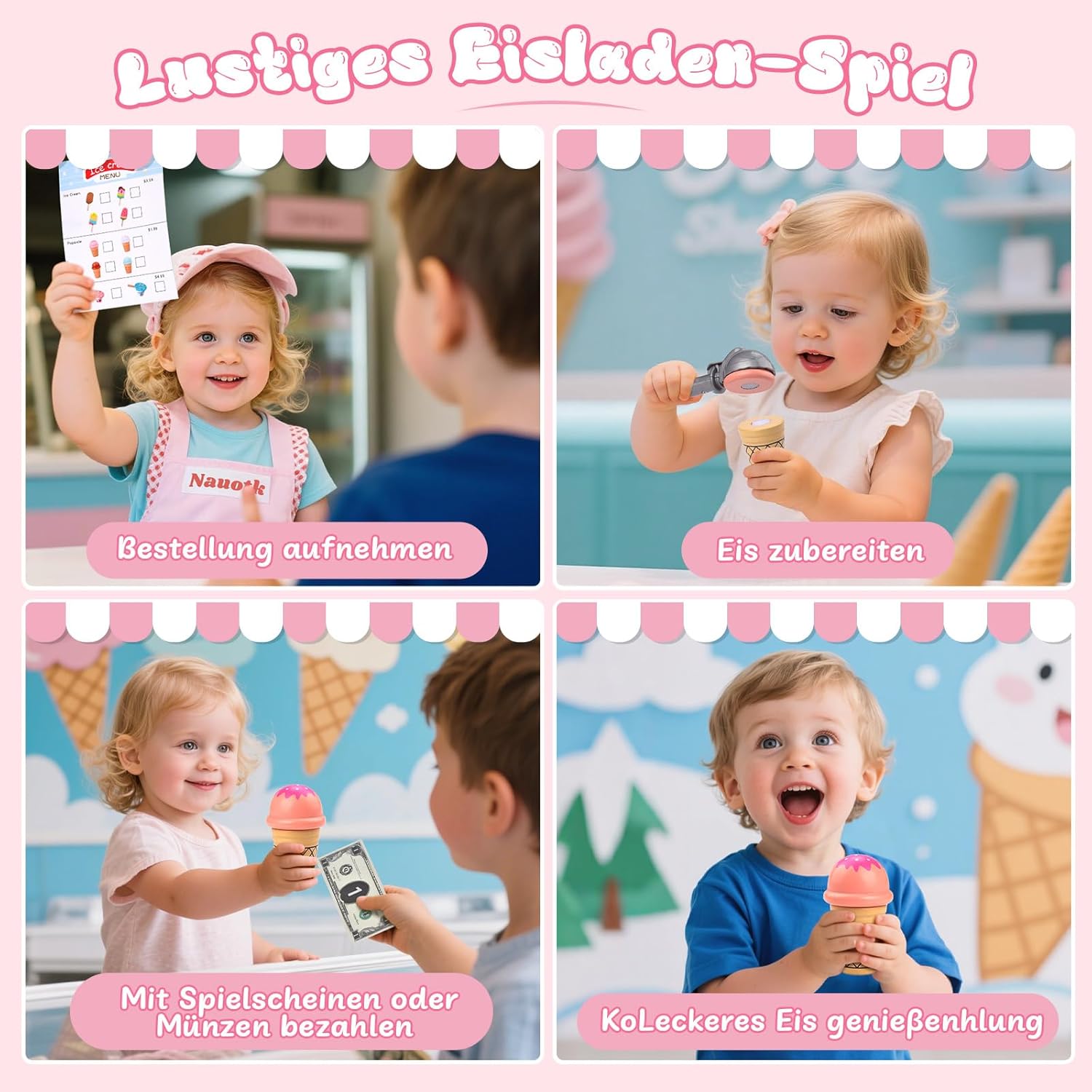 Gelateria in Legno 46 PCS con Banconote e Monete - immagine 4