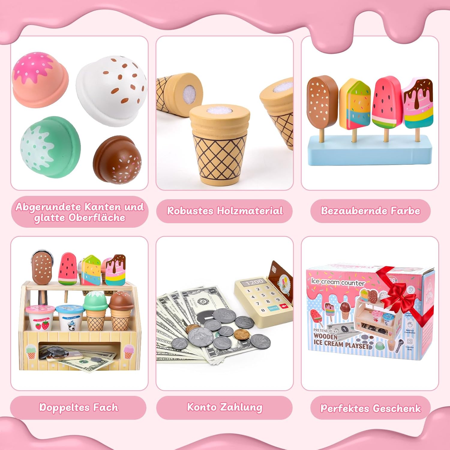 Gelateria in Legno 46 PCS con Banconote e Monete - immagine 6