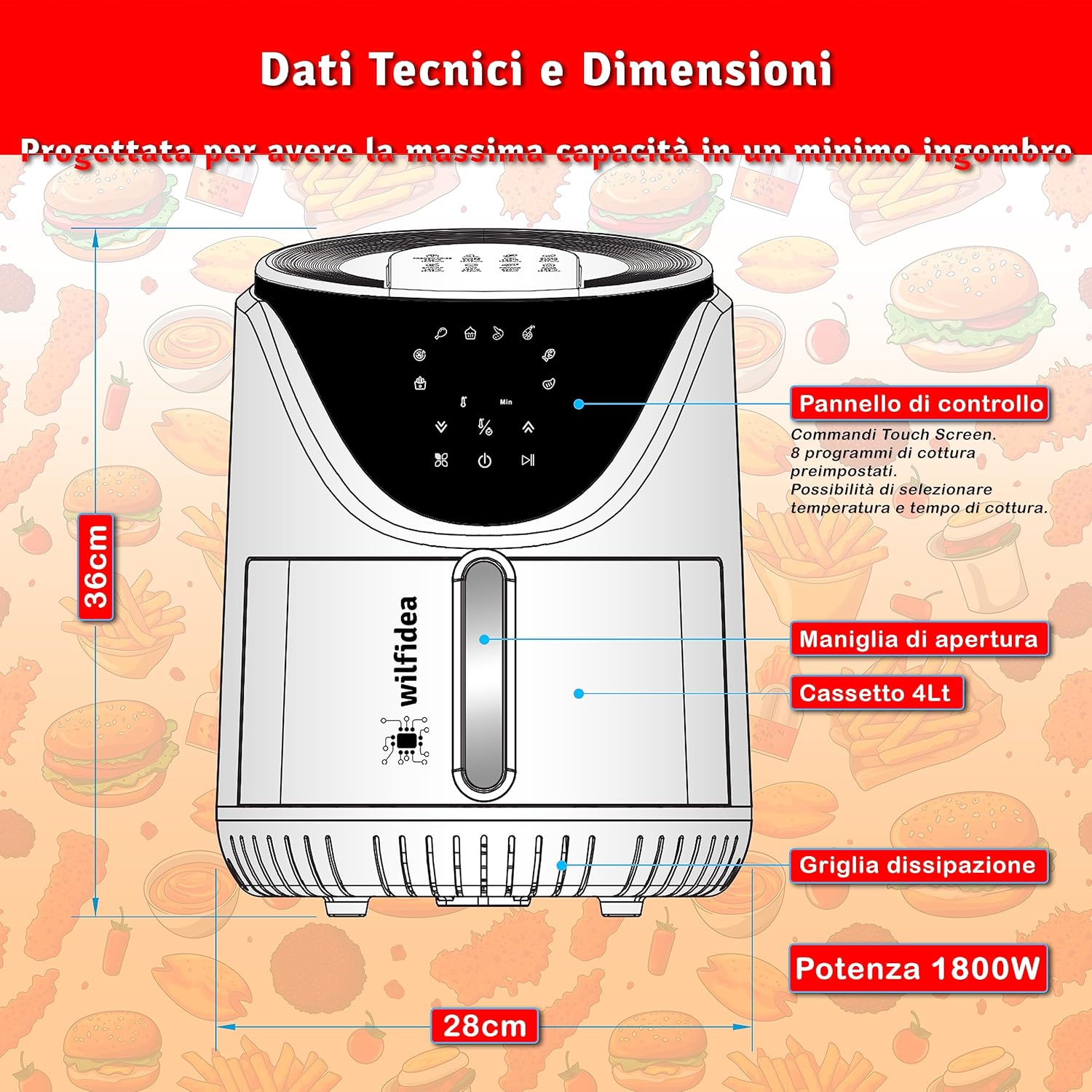 Friggitrice ad Aria Bianca 4 Litri con Display LED - immagine 4