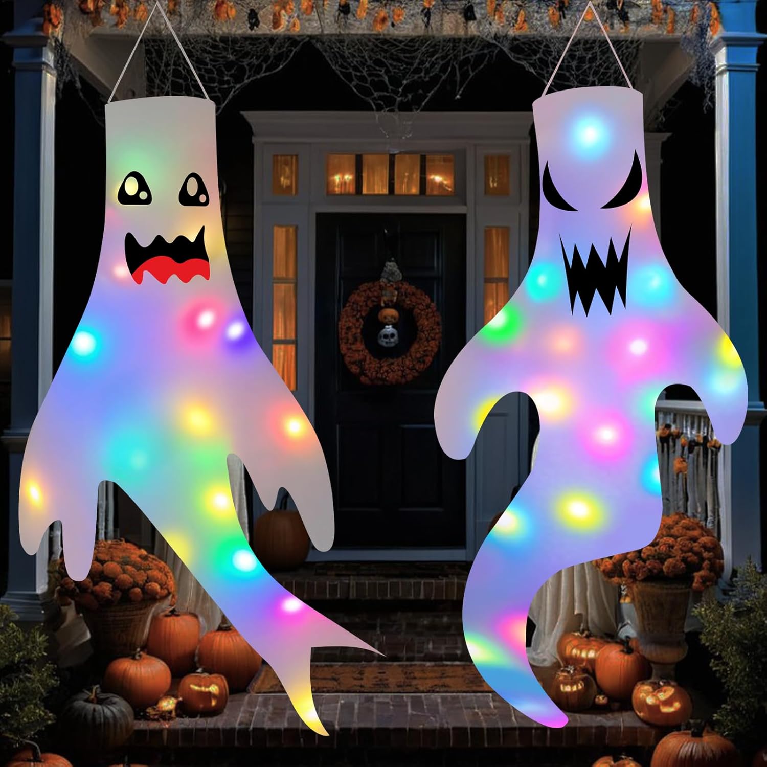 Decorazione Halloween Fantasma Manica a Vento con LED - immagine 1