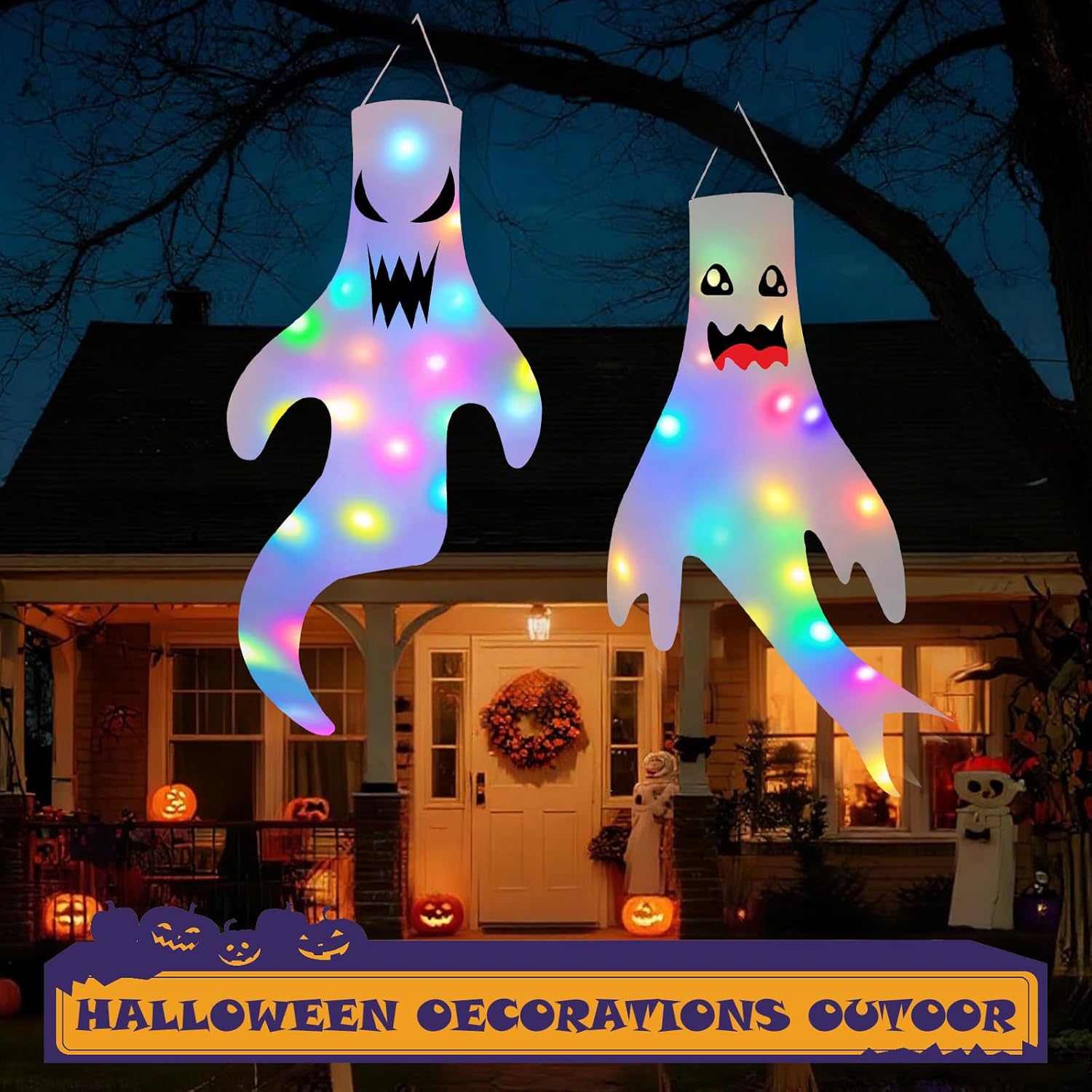 Decorazione Halloween Fantasma Manica a Vento con LED - immagine 5
