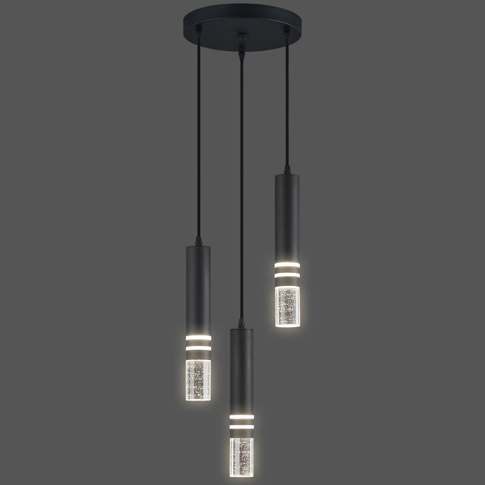 Lustro Cristallo Nero LED Sospensione 3 Luci