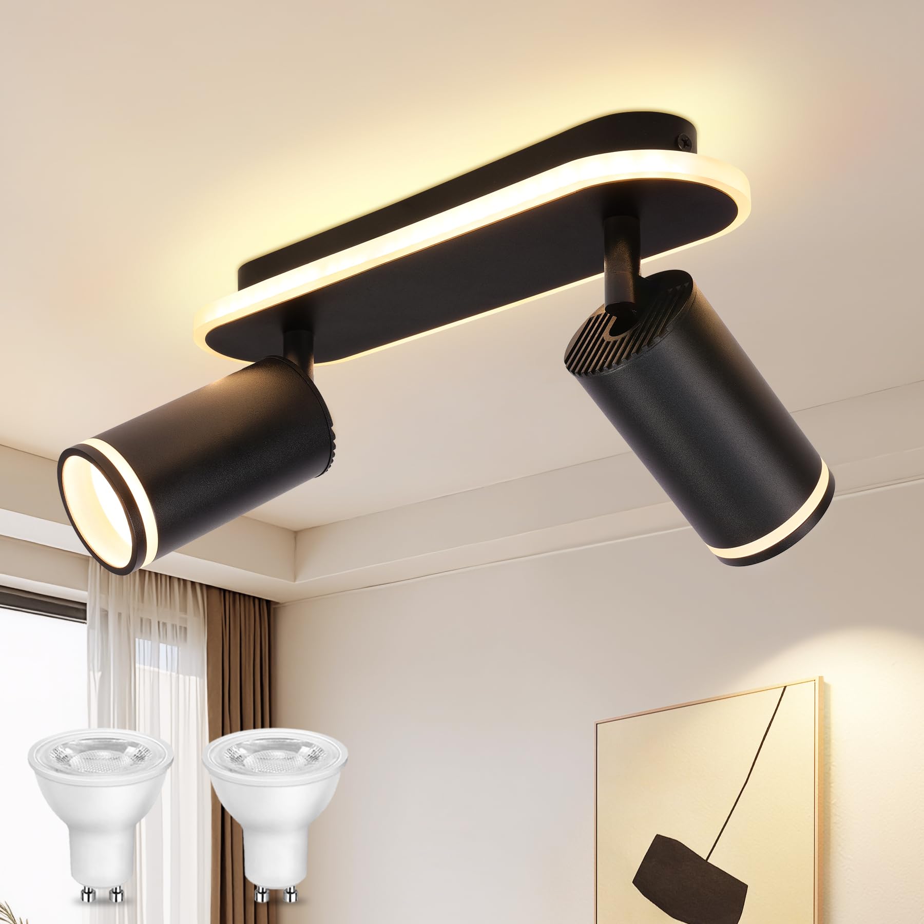 Uring Faretti da Soffitto Orientabili con 2 Luci, Nero