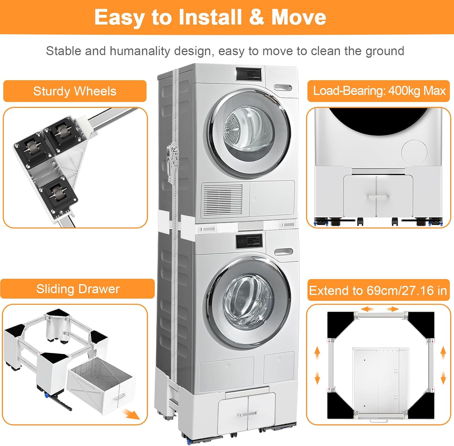 NIUXX Supporto Carrello Lavatrice con Cassetto e Rotelle - immagine 3