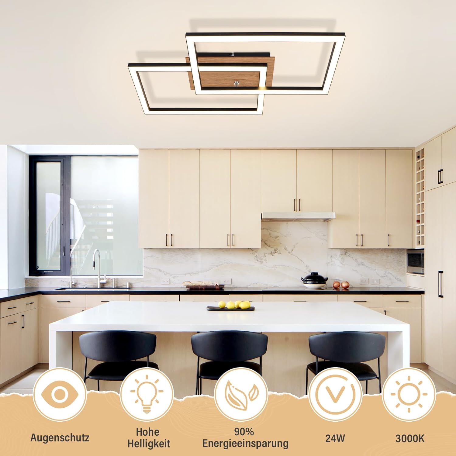 Cbjktx Plafoniera LED Moderna Rettangolo 24W, Nero - immagine 2