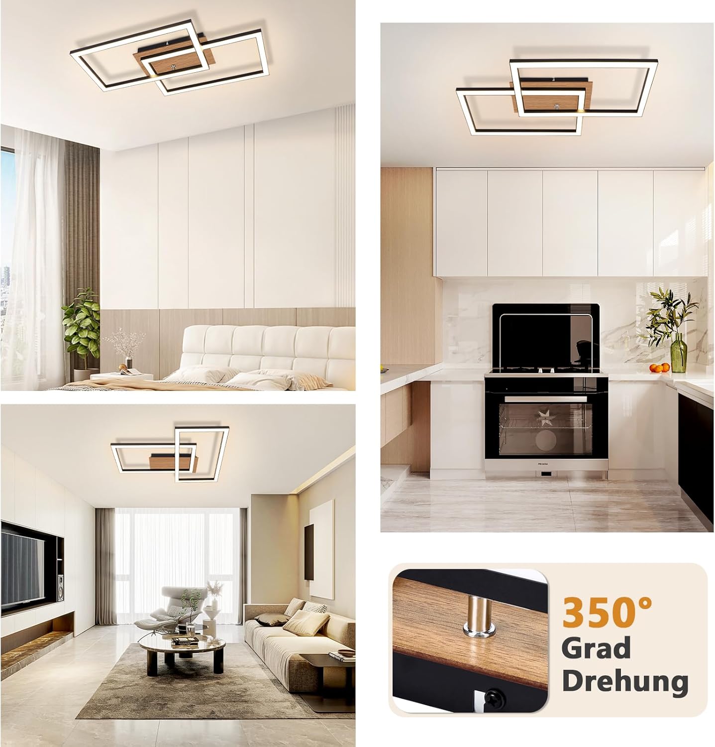 Cbjktx Plafoniera LED Moderna Rettangolo 24W, Nero - immagine 3