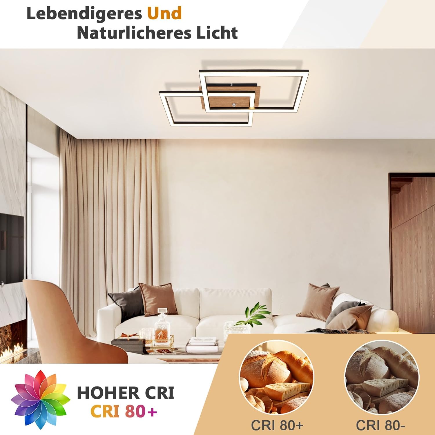 Cbjktx Plafoniera LED Moderna Rettangolo 24W, Nero - immagine 6