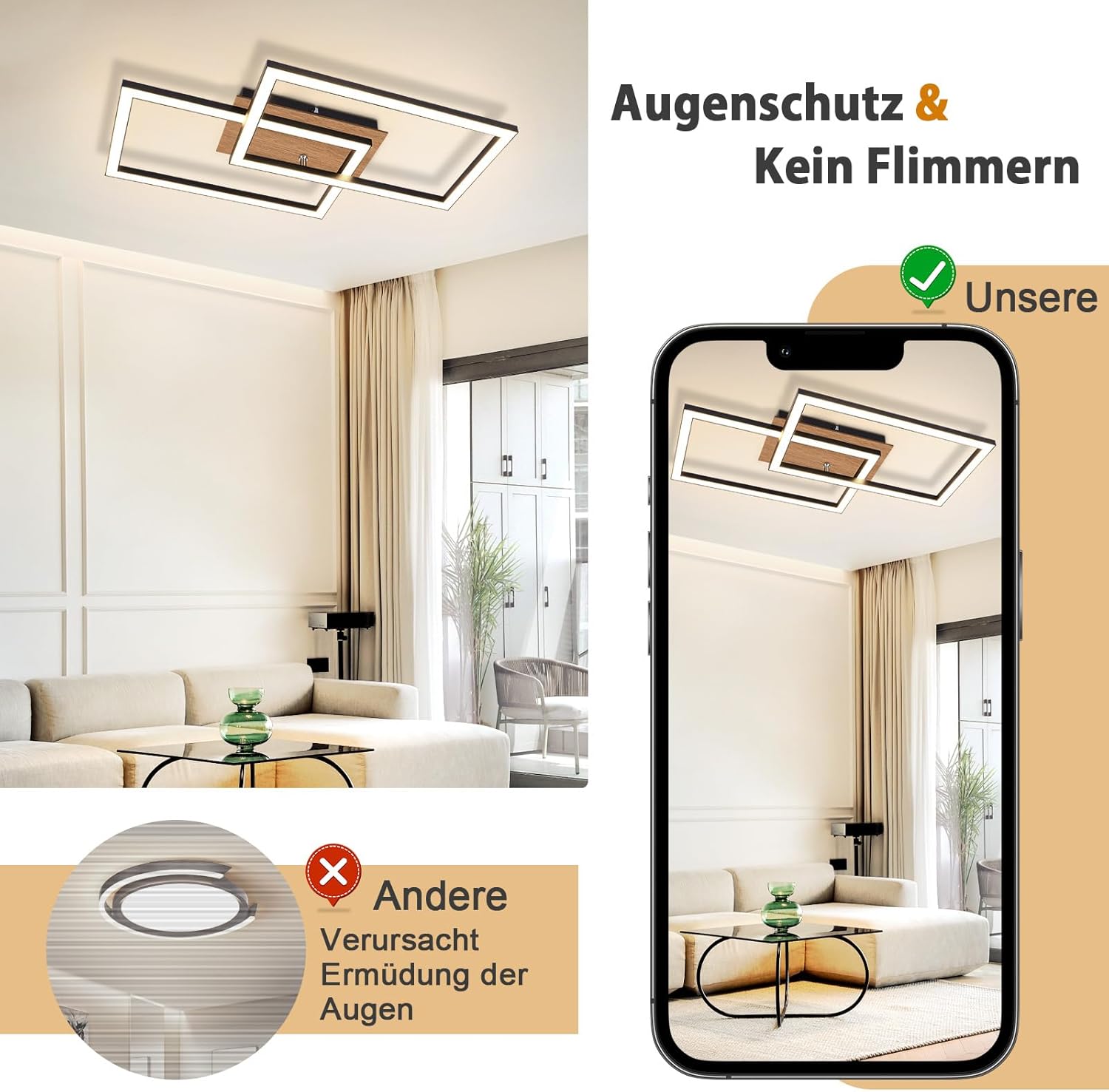 Cbjktx Plafoniera LED Moderna Rettangolo 24W, Nero - immagine 7