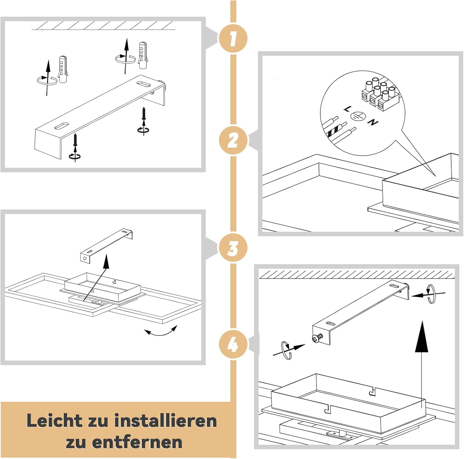 Cbjktx Plafoniera LED Moderna Rettangolo 24W, Nero - immagine 8