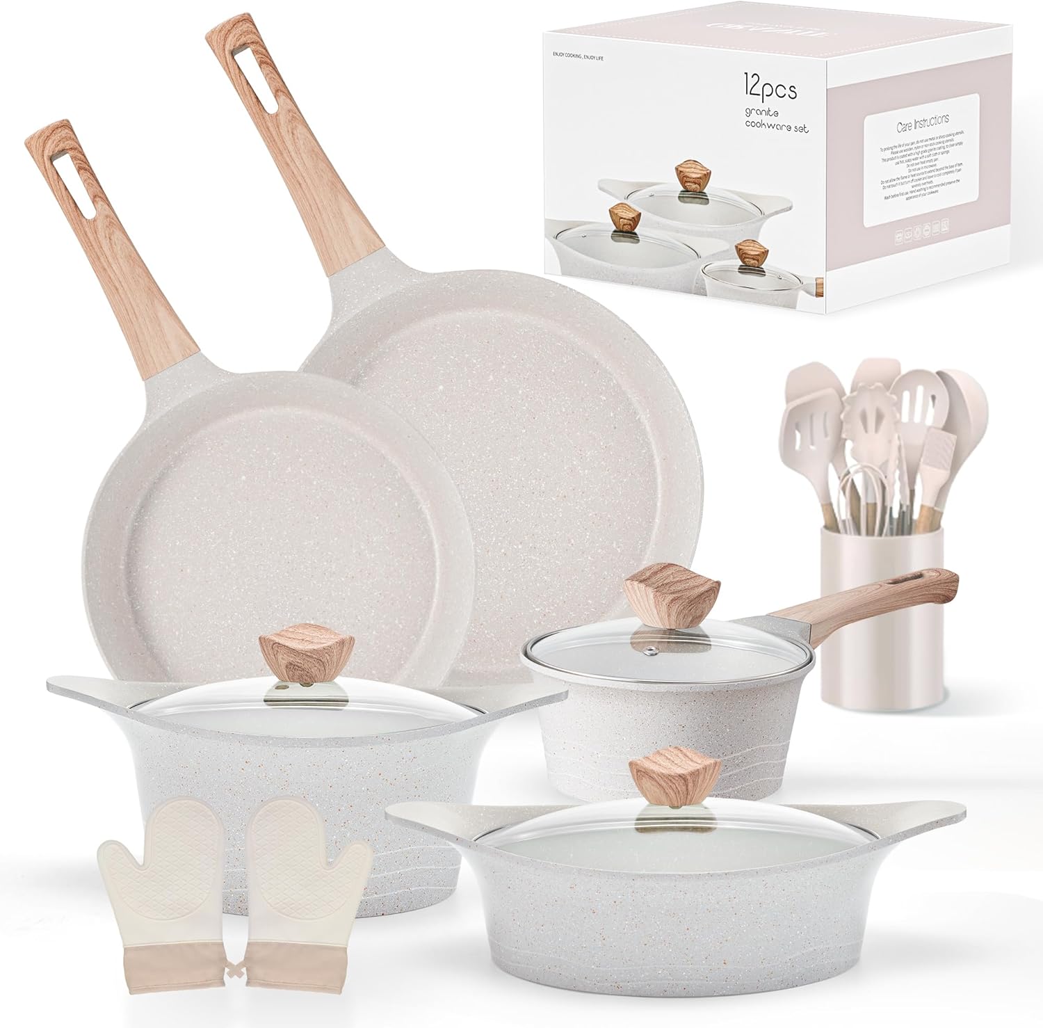 Riovarm Set Pentole e Padelle Induzione, Granito Antiaderente