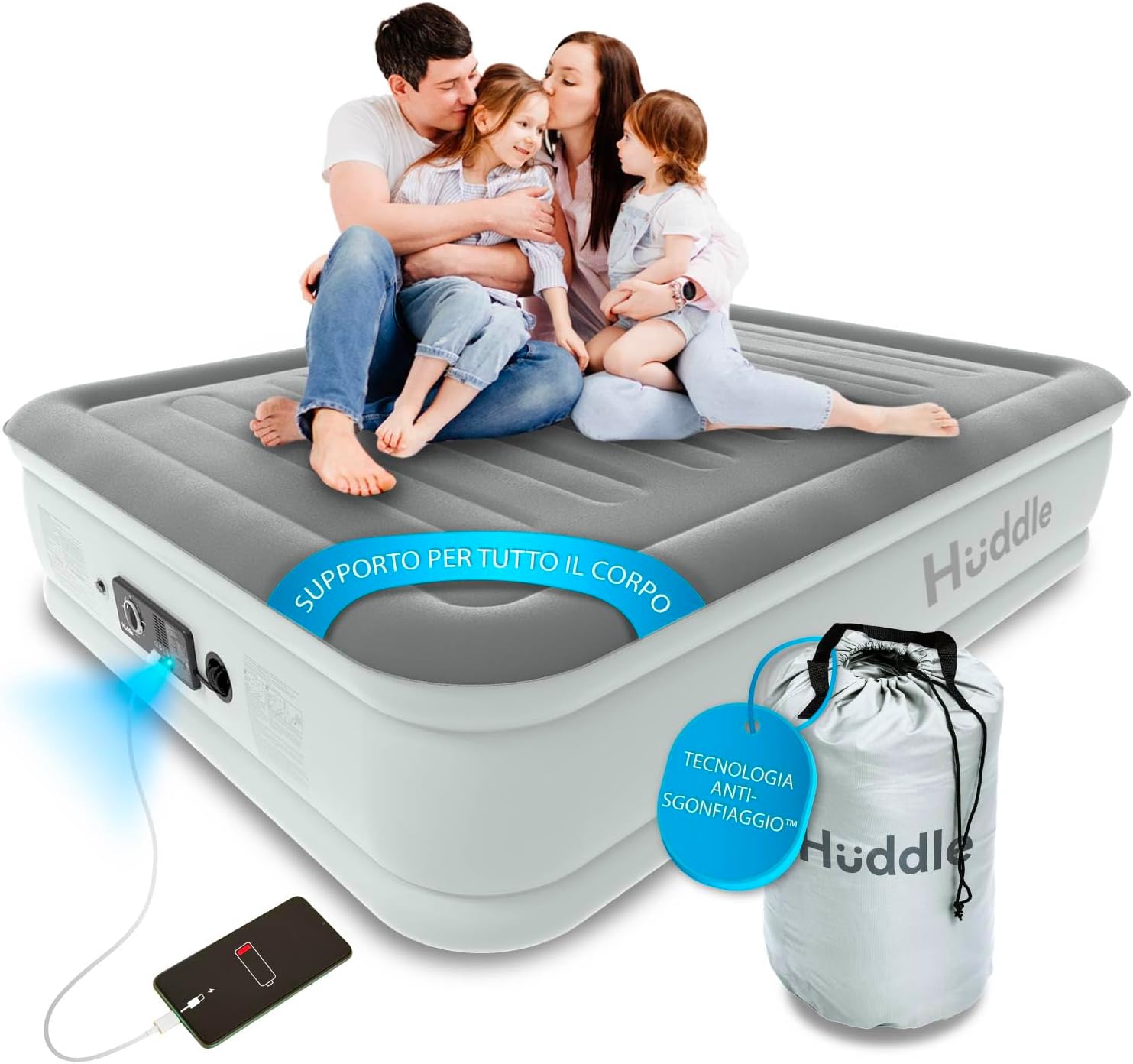 Huddle Materasso King Gonfiabile con Pompa Integrata - immagine 1