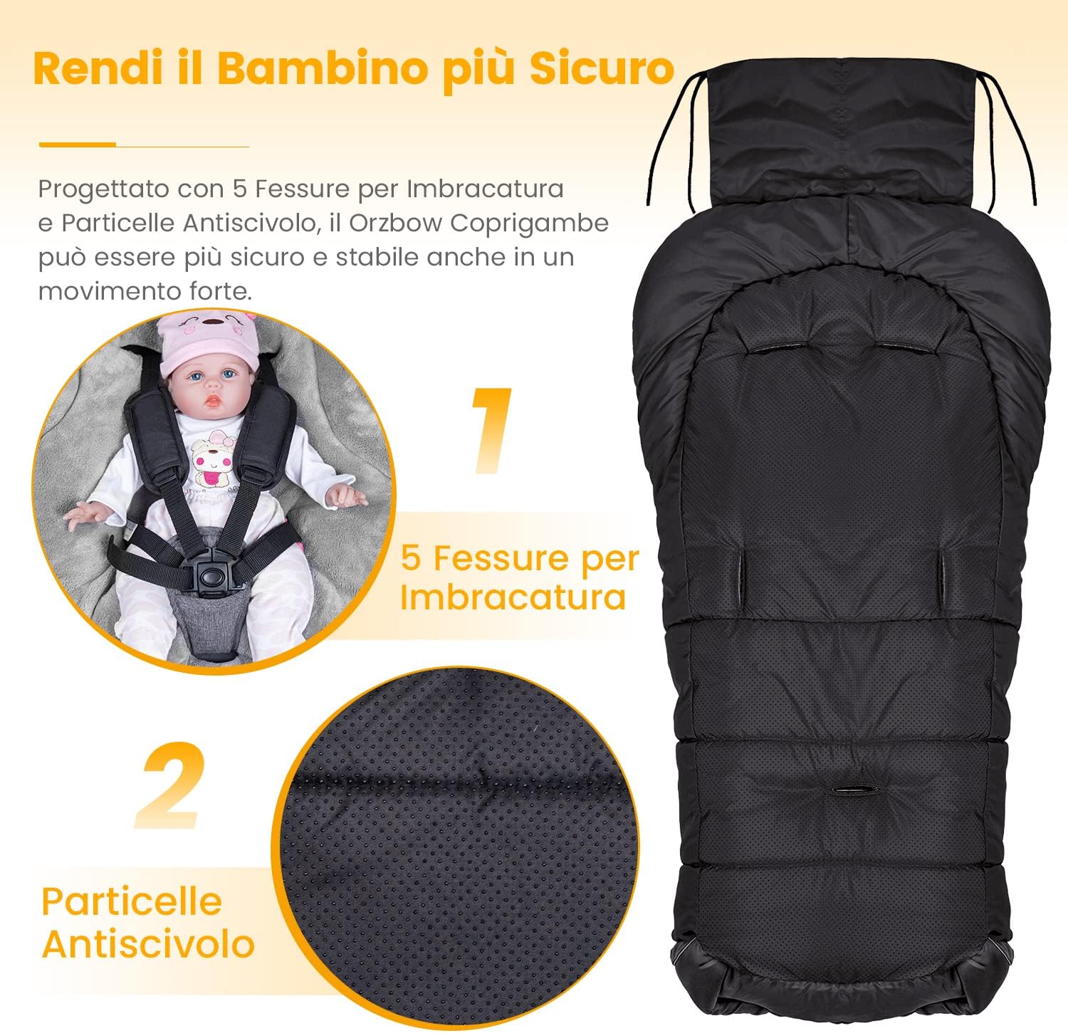 Orzbow Sacco Termico Passeggino Universale Invernale, Nero - immagine 2