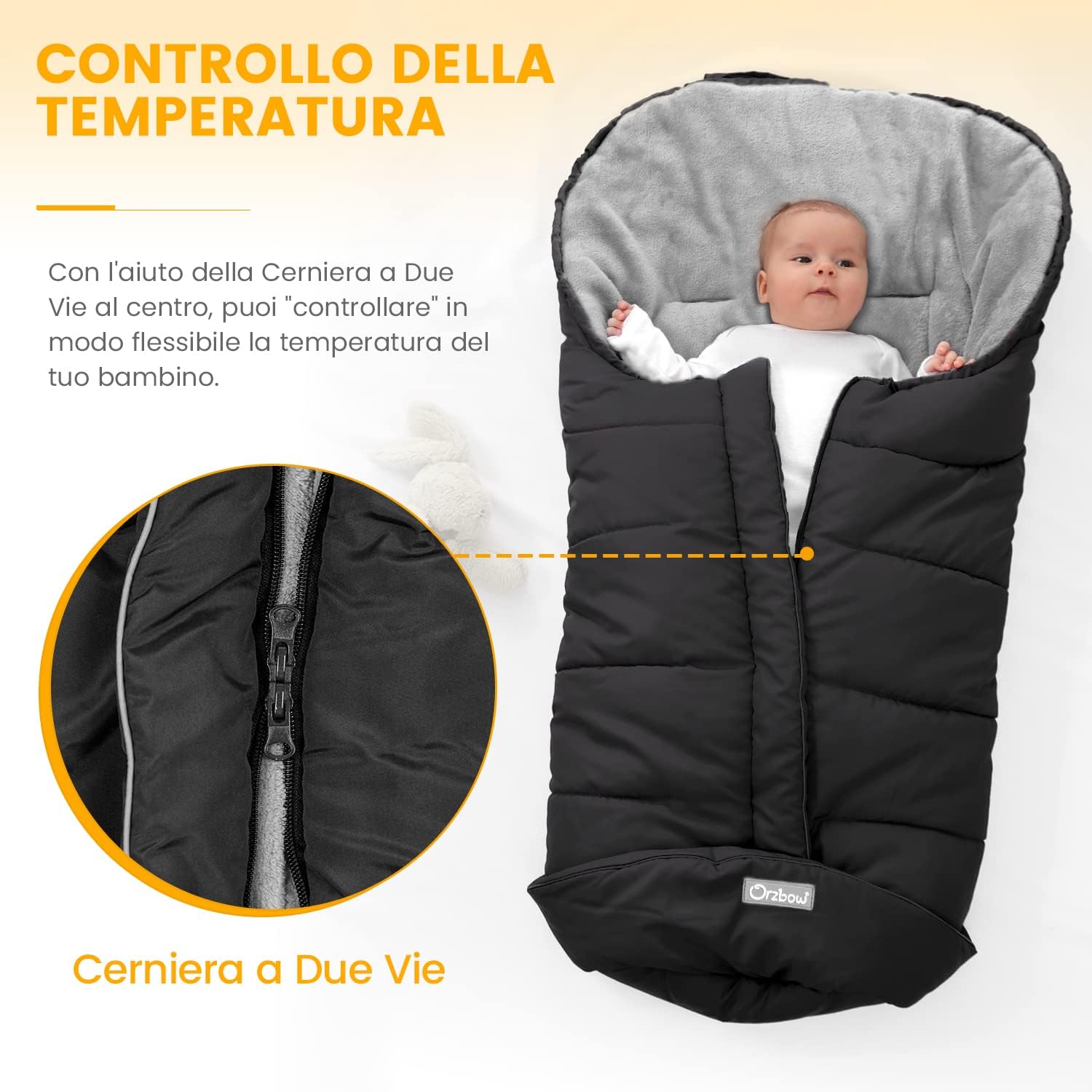 Orzbow Sacco Termico Passeggino Universale Invernale, Nero - immagine 3