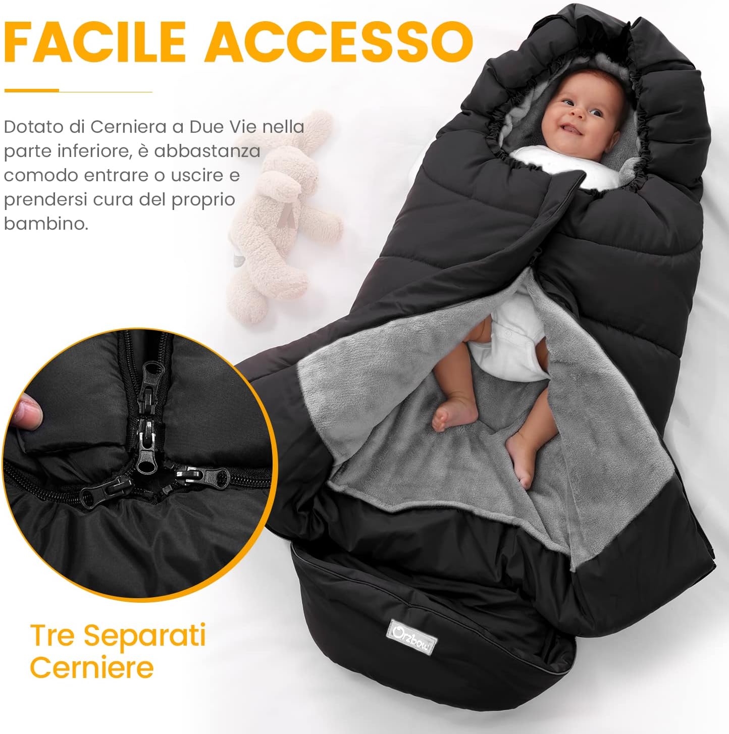 Orzbow Sacco Termico Passeggino Universale Invernale, Nero - immagine 4