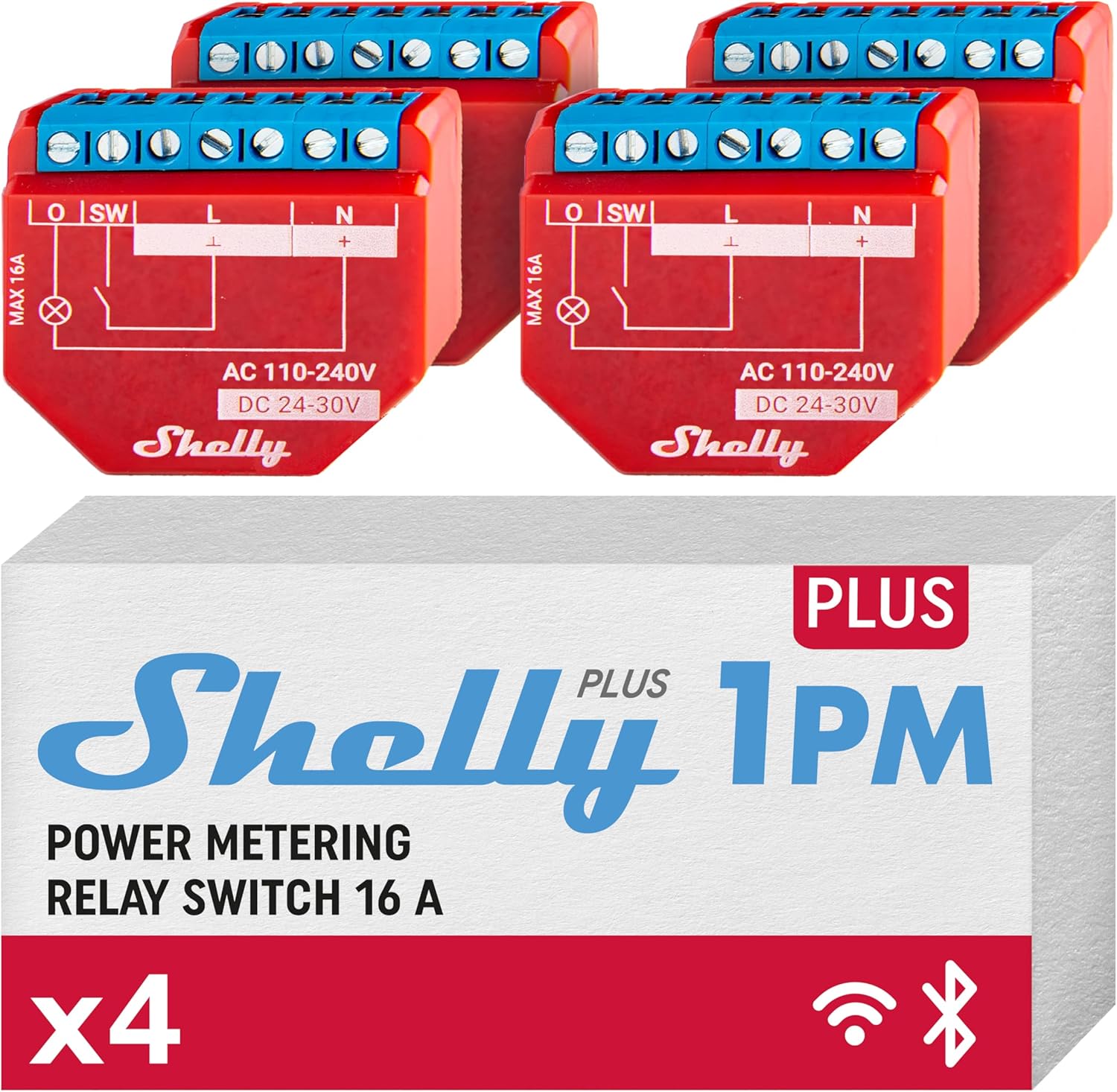 Shelly Plus 1PM - Interruttore Relè Wi-Fi e Bluetooth (4 Pezzi) - immagine 1