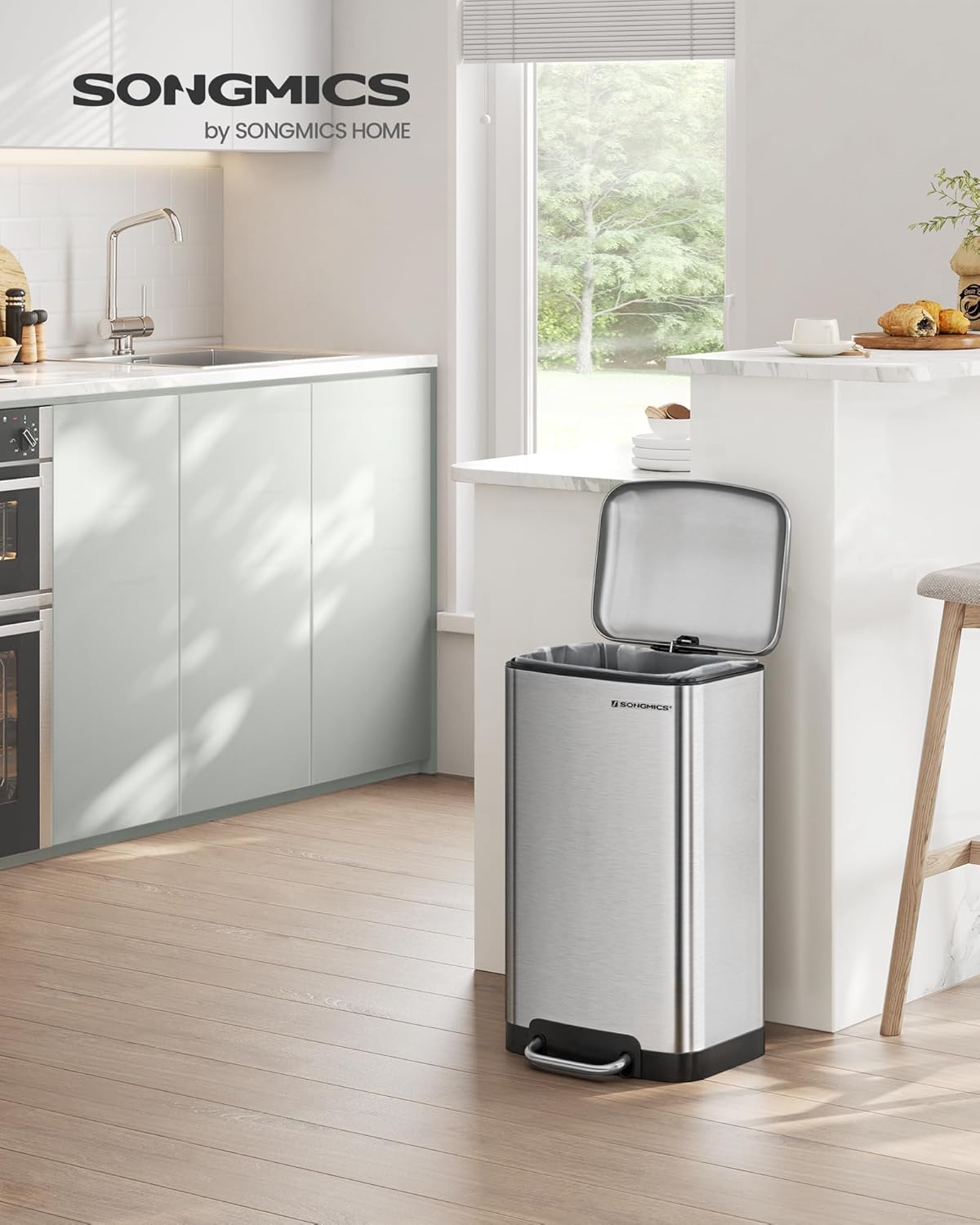 Songmics Pattumiera a Pedale 30L in Acciaio, Argento - immagine 2