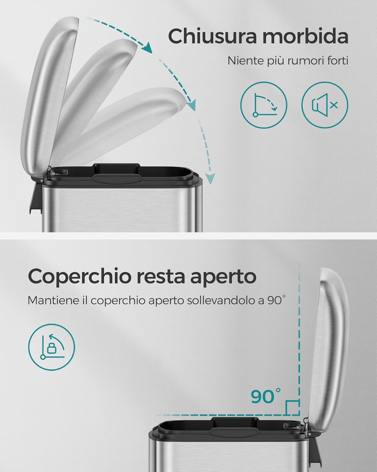 Songmics Pattumiera a Pedale 30L in Acciaio, Argento - immagine 3