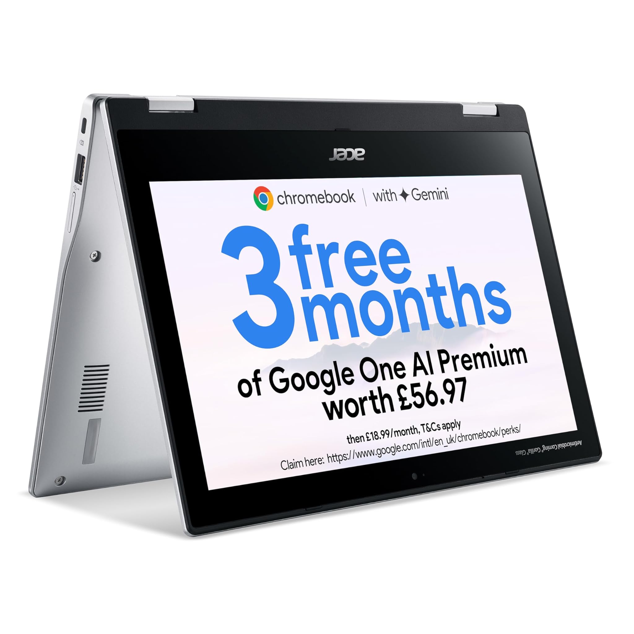 Acer Chromebook Spin 311 CP311-3H - (MediaTek 8183, 4 GB, 64 GB eMMC, Display Touchscreen HD da 11,6 Pollici, Sistema operativo Google Chrome, Argento)