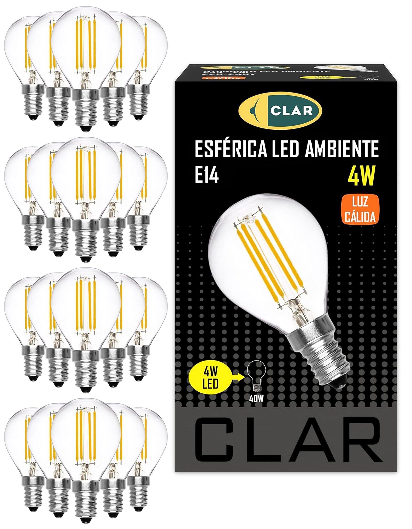 Clar Lampadine LED Filamento E14 4W Vintage, Pack 20