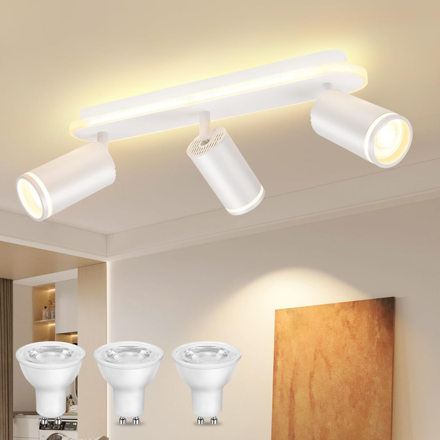 Faretti da Soffitto Orientabili con 3 Luci GU10, Bianco - immagine 1